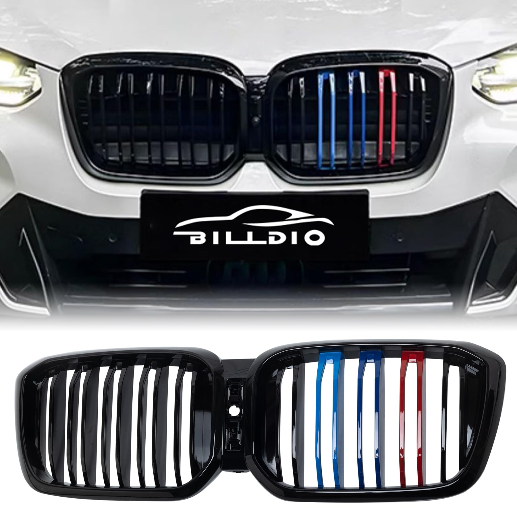BILLDIO G01 G02 Grill - Black Kidney Grille Compatible With 2022-IN BMW X3 G01 X4 G02 ABS Double Slat Color Grille