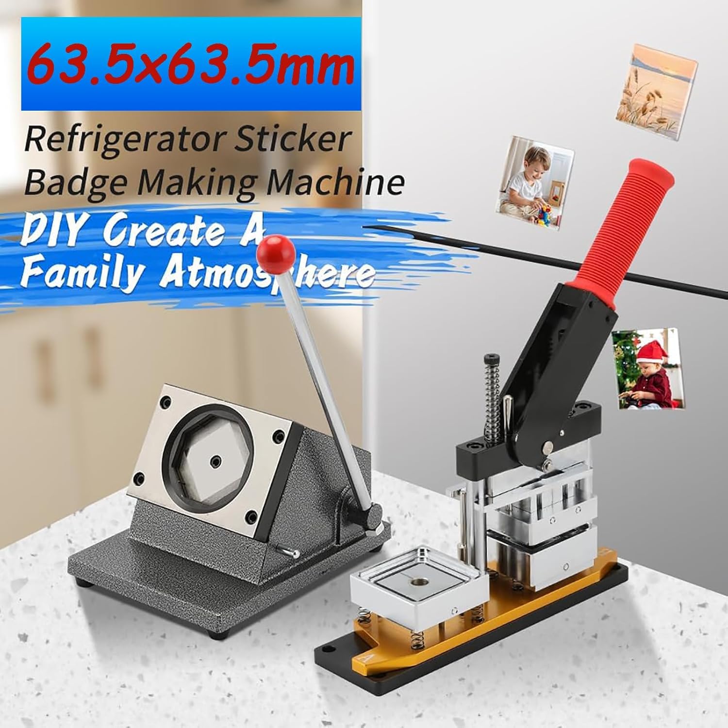 Photo Magnet Maker Machine - Create Custom Fridge Magnets (50x50mm, 80x53mm, 90x65mm) - DIY Magnet Button Maker Supplies for Home & Office Use