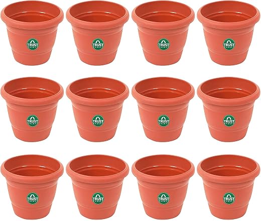 TrustBasket UV Treated Plastic Round Pot (12 Inches)-Terracotta Color-Set of 12 | Heavy Duty Highly Durable Plant Container Gamla for Indoor Home…