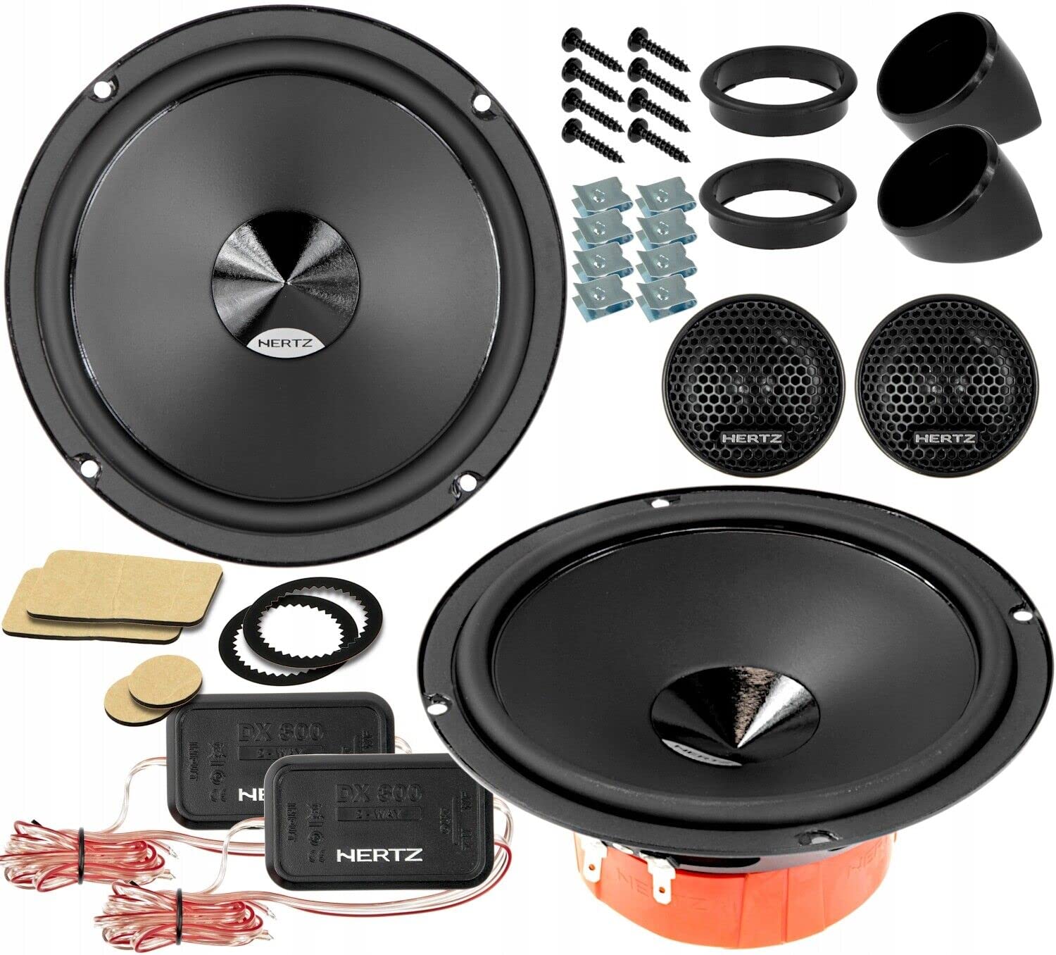 Kit 6 Casse Altoparlanti per Fiat Panda 169 dal 2003 al 2012 Anteriori e Posteriori compatibile con Hertz DSK165.3+DCX165.3 Set 2 Woofer 2 Tweeter 2 Coassiali 4 Anelli 4 Cavi +2 Griglie TW