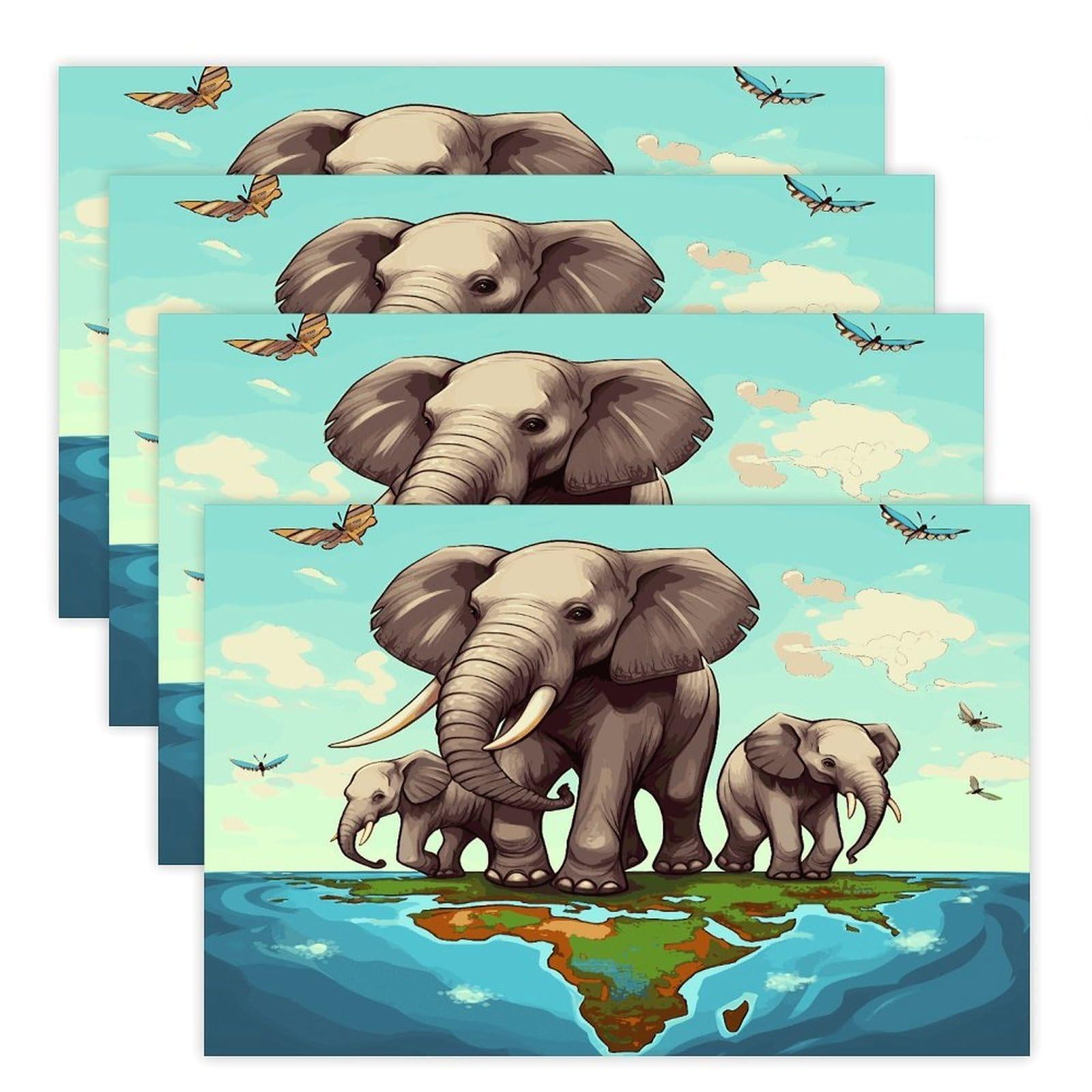 Elephants Placemats Heat-Resistant Washable Place Mats Anti Slip Dining Table Place Mats Wipeable Dining Table Mats Kitchen Decoration Placemats 17.7’’×11.8’’