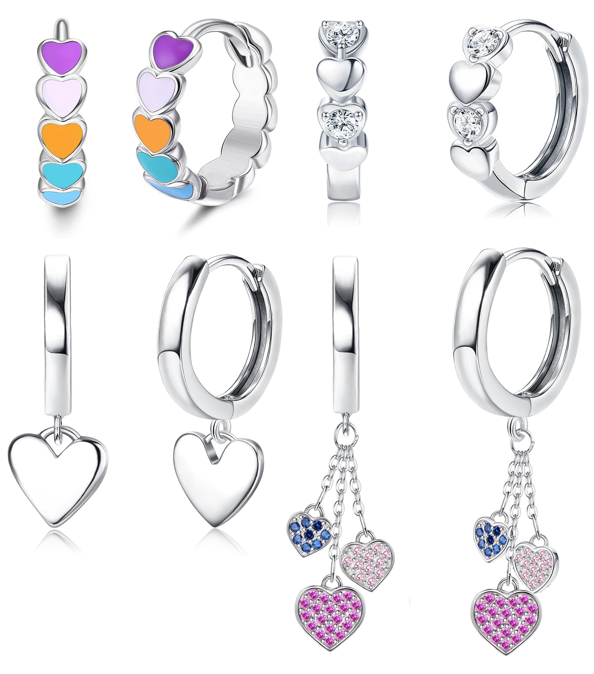 Diamday Pendientes Aros Pequeños para Mujer Niña Flor de doble Corazón del Amor Sleeper Aros Tiny Cute CZ Mariposa Colgando Cuff Huggie Pendientes Adolescentes Regalos de joyería hipoalergénica