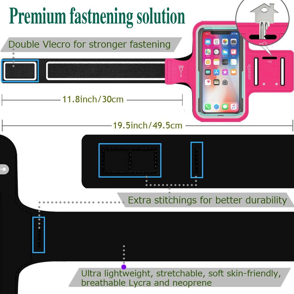Arm Phone Holder for Running, Universal Cellphone Armband for iPhone 15 14 13 12 11 Pro/XR/XS/X/SE/8/7/6s/6, Up to 6.1’’, for Gym, Sports, Workout-Pink