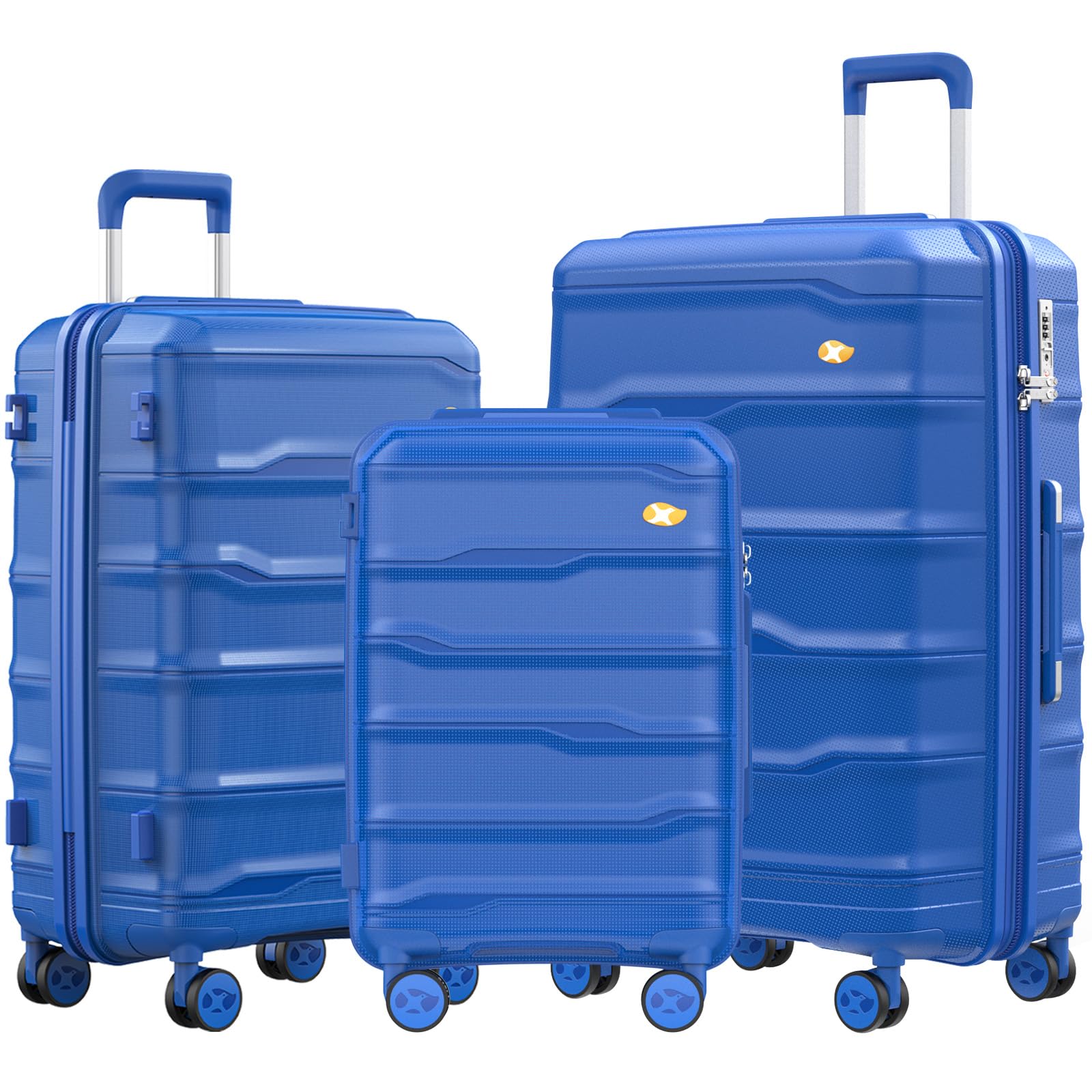 MGOB Luggage 3 Piece Sets, Hard Shell Luggage Sets with Spinner Wheels, PP Lightweight & Durable Suitcases, TSA Approved Hardside Travel Suitcase Sets (20/24/28 inch), Blue