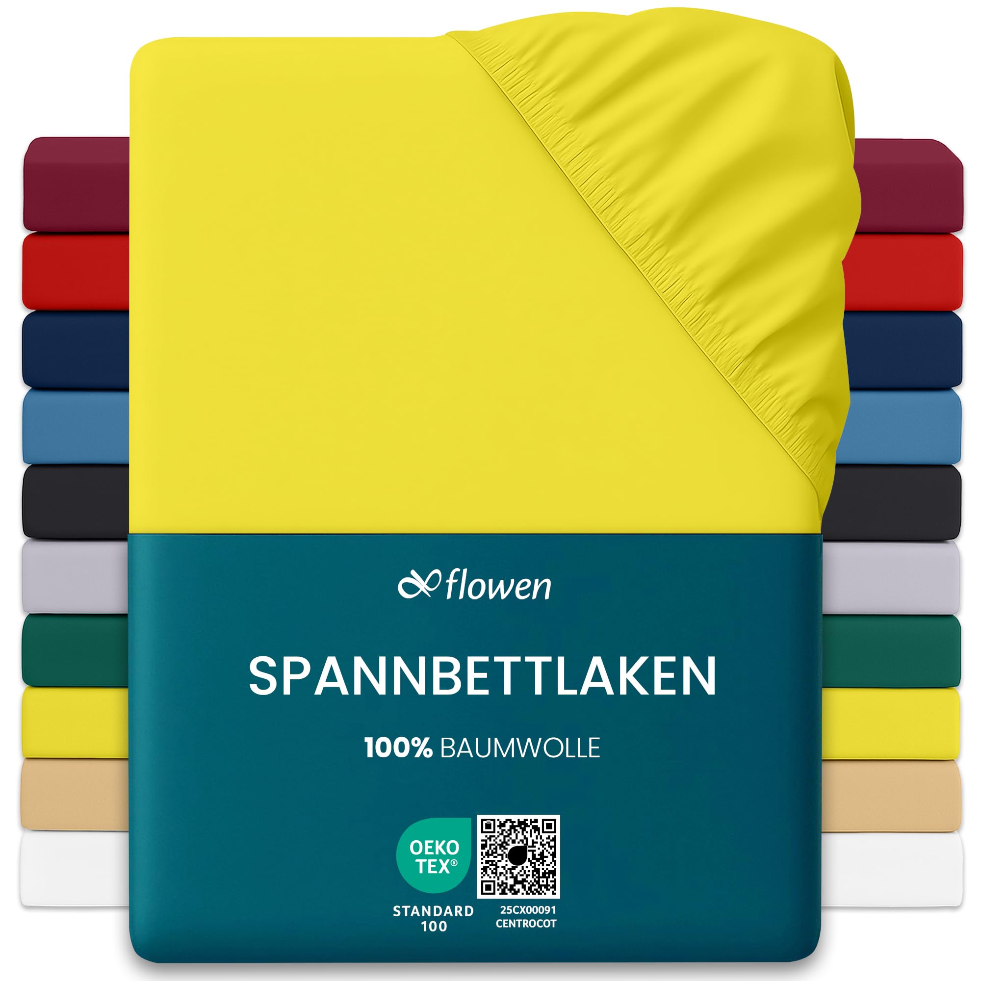 Flowen Jersey Spannbettlaken Spannbetttuch 100% Baumwolle Rundumgummizug | Bettlaken 30cm Steghöhe Tiefe Tasche | Oeko-Tex Zertifiziert Weich Elastisch Atmungsaktiv Bügelfrei