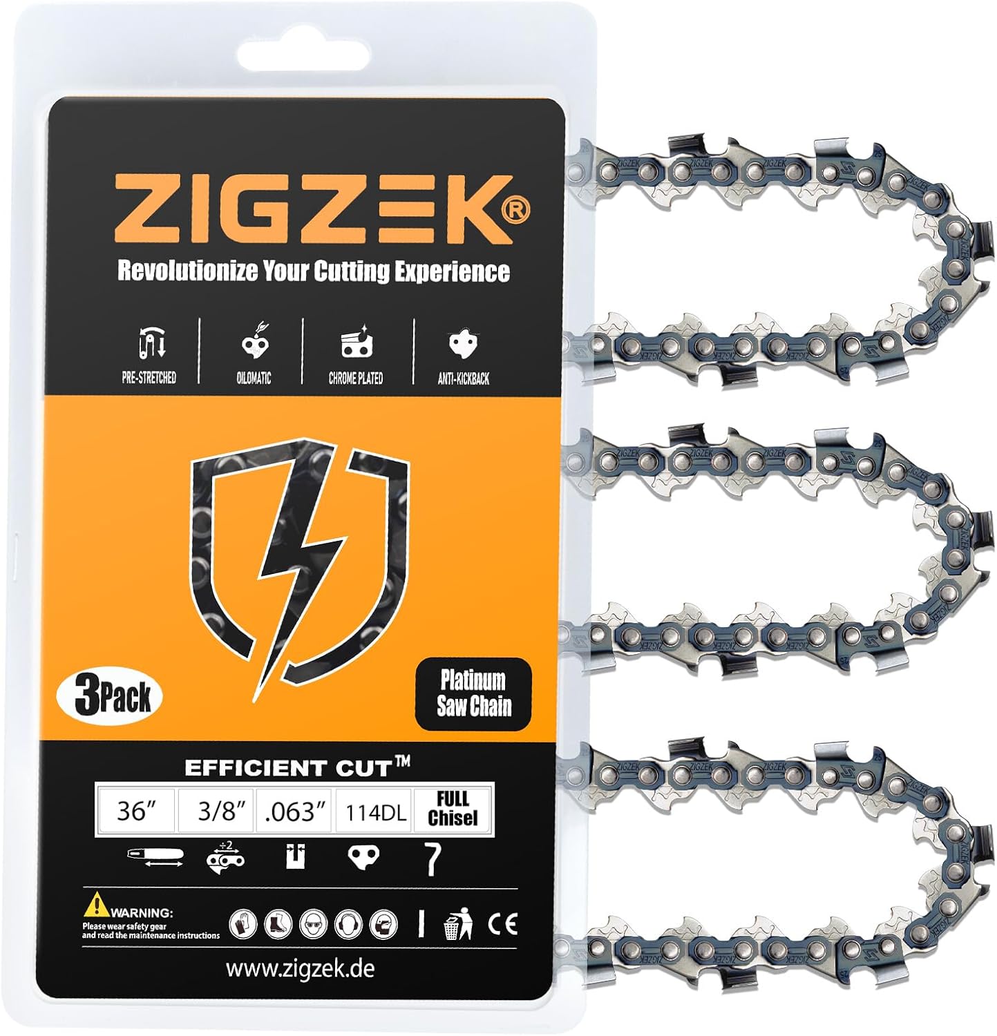 36 Inch Chainsaw Chain 3/8" Pitch- .063" Gauge 114 Drive Links Fits Stihl 038 044 046 056 MS440 MS460 MS441 MS461 MS381, Husqvarna 395XP 51 55 560XP,Makita DCS430 DCS431 DCS46018