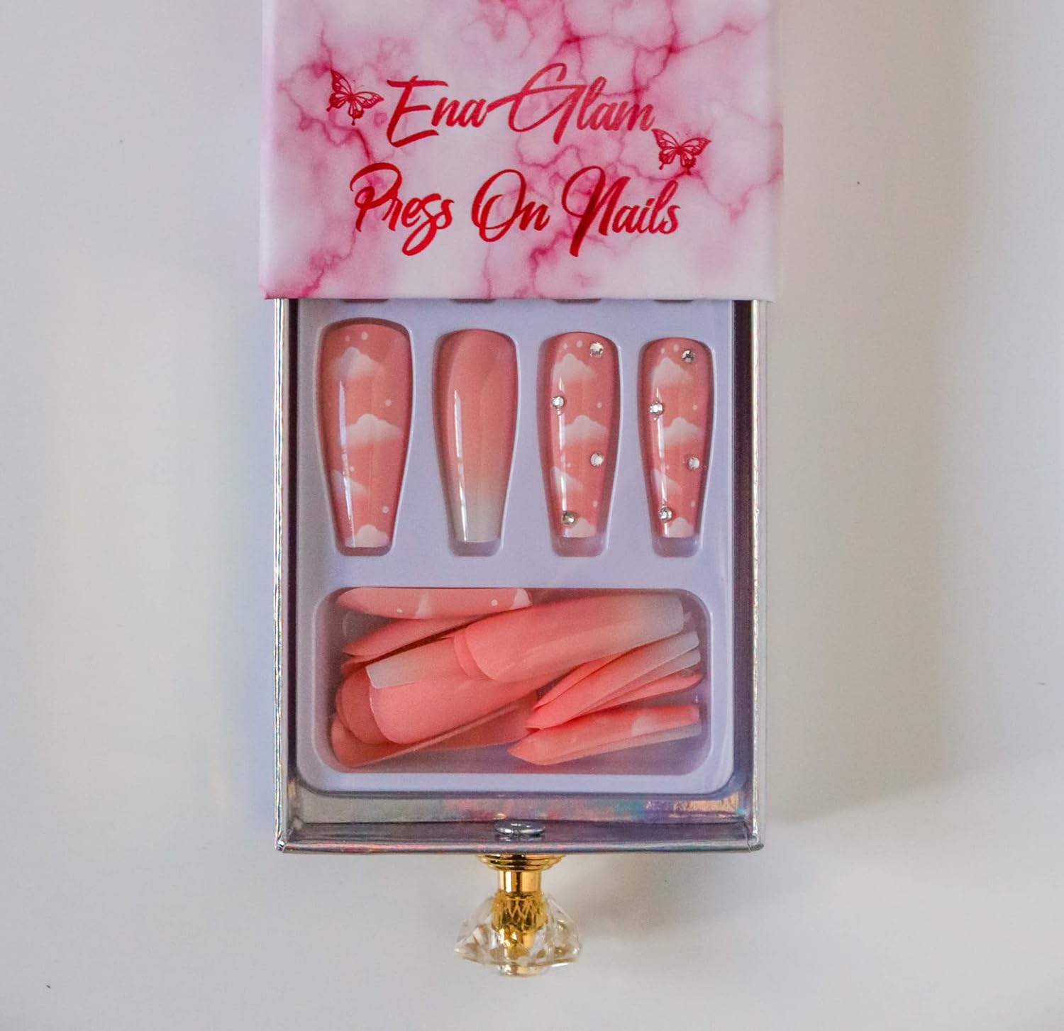 28 pcs Presson Nail Kit, Medium Length Coffin Nails