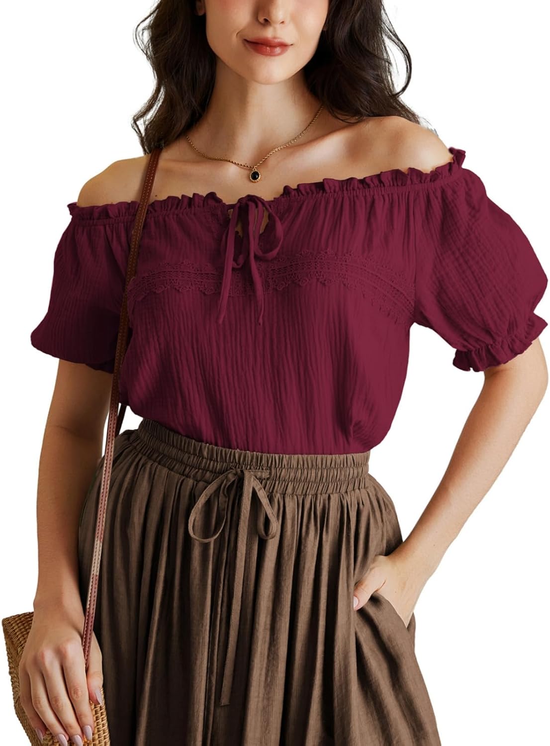 Scarlet Darkness Renaissance Shirt Women Summer Crew Neck Short Sleeve Peasant Tops
