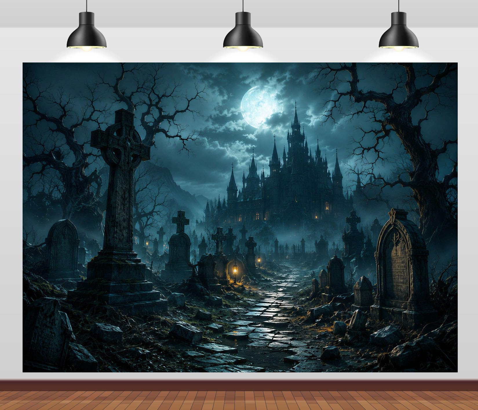 12x10FT (3.6x3m) Cementerio Castillo A La Luz De Fondo Fotográfico