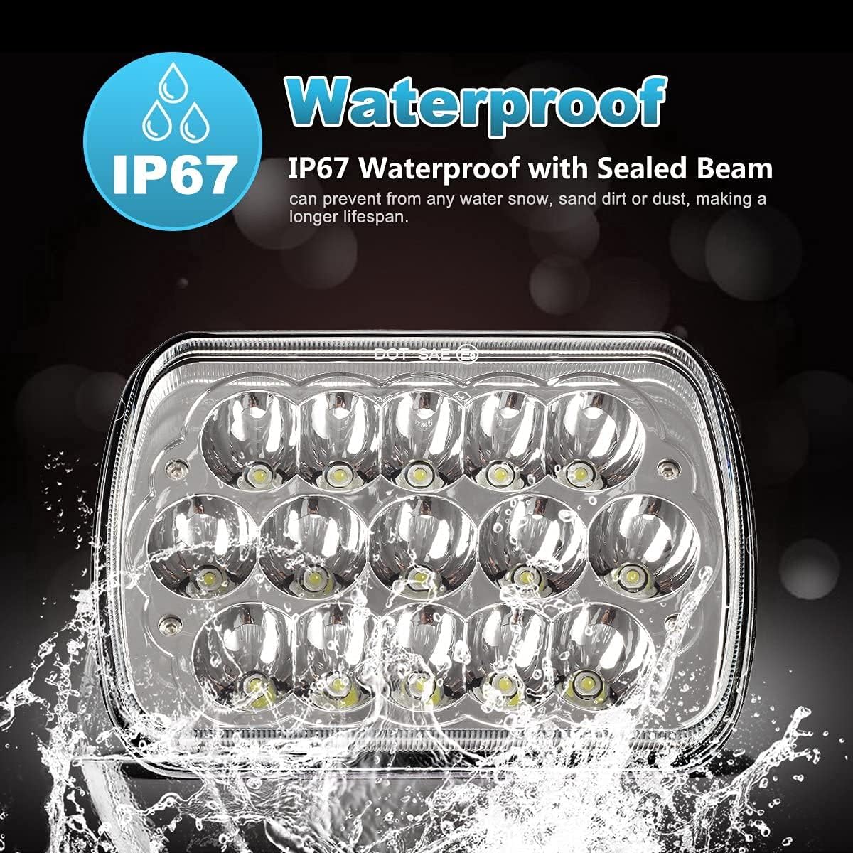 Partsam H6054 7x6 5x7 LED Headlights Sealed Beam Hi/Low w/ H4 Wiring Harness Compatible with Jeep Wrangler YJ XJ/GMC Chevrolet Express S10/Ford Cherokee E250/Toyota Tacoma/Mazda Truck