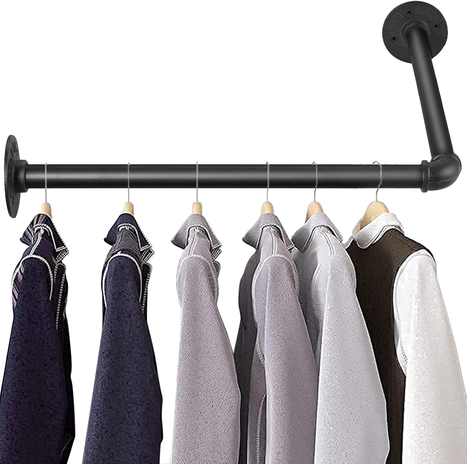 Tanice Industrial Tube Hanger Wall-mounted Right-angle 46cm, Detachable Retro Industrial Cylindrical Clothes Rail - Image 3