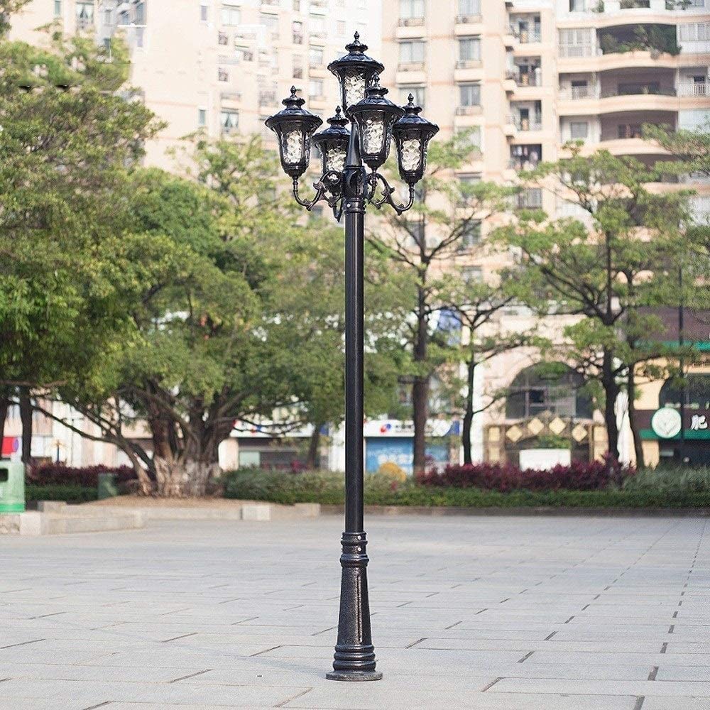 Lampadaire D'Extérieur Traditionnel Victoria Européen À 5 Lumières, 2 M, Douille E27, Verre Vintage, Étanche Ip55, pour Jardin, Pelouse, Allée Ou Rue.,Black-200cm