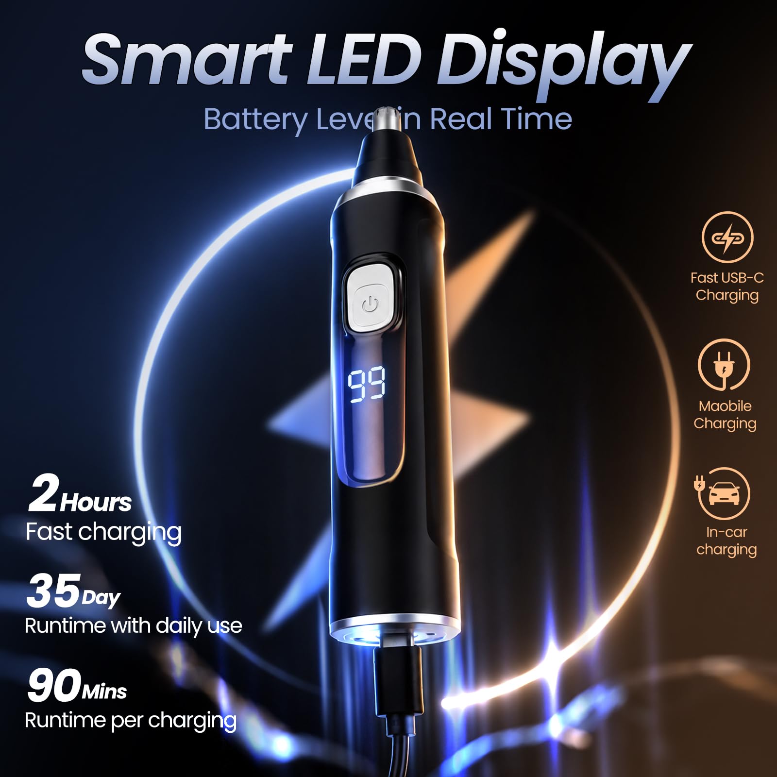 Nose & Ear Hair Trimmer - Painless & Rechargeable -4