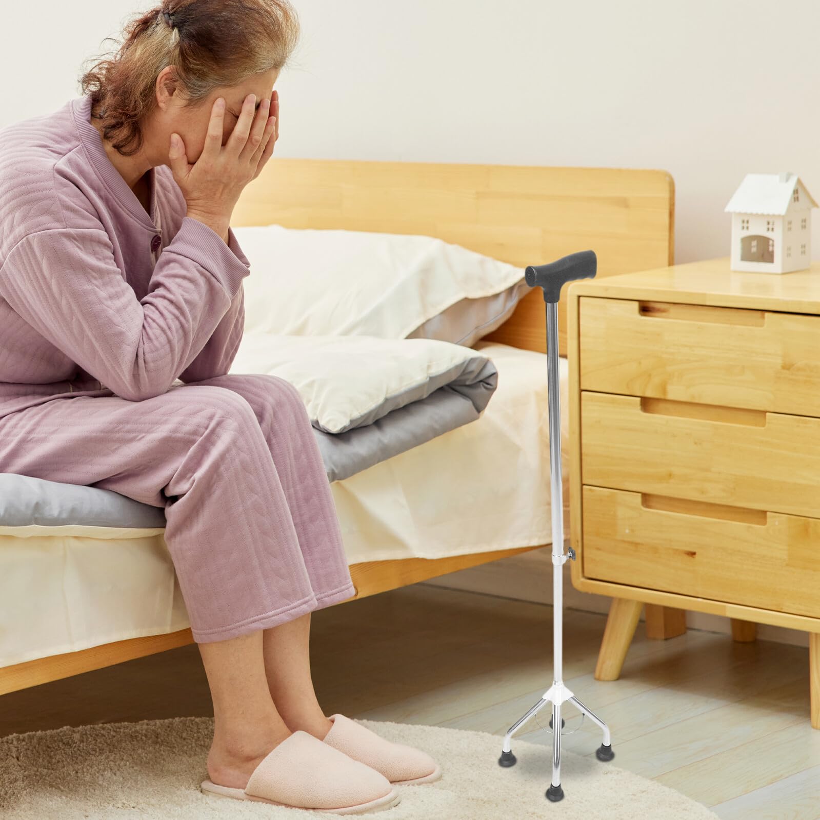 Healvian Bastón de Cuatro Pies Ajustable para Hombres y Ancianos Inoxidable Antideslizante y Desmontable para Senderismo y Uso Diario