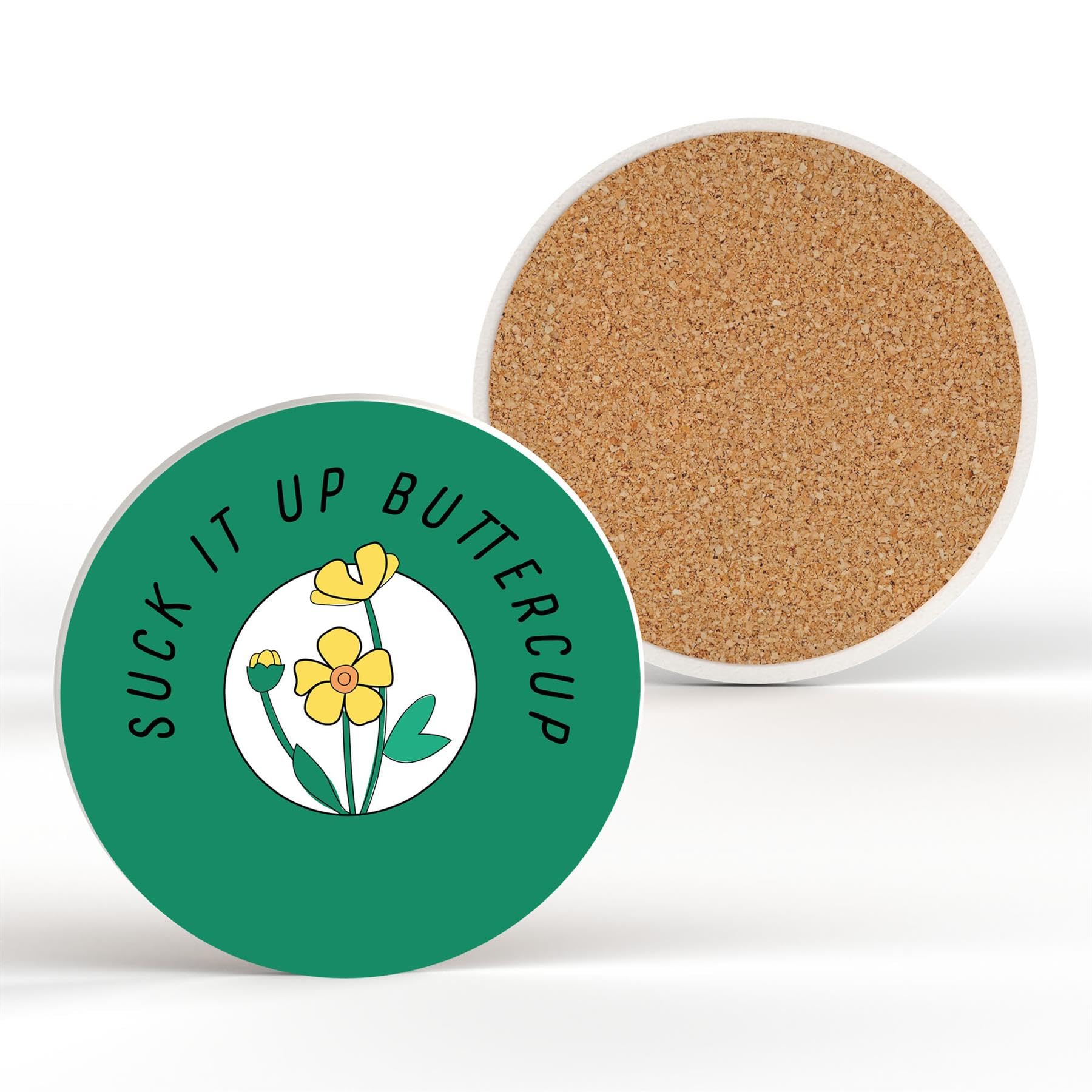 Global Designs White Shiny Ceramic With Uv Print Suck It Up Buttercup Sarcastic Humour Secret Santa Novelty Gift Ceramic Round Coaster