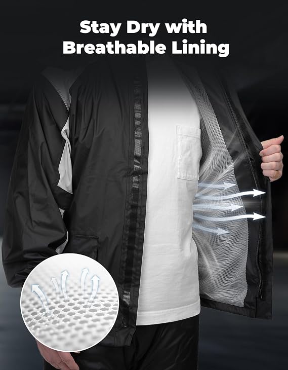 KEMIMOTO Waterproof Casual Motorcycle Rain Gear for men,Men's Waterproof Powersports Rain Suit with Pant for Motorcycle Riding in Heavy Rain 15000MM Water Pressure Resistance