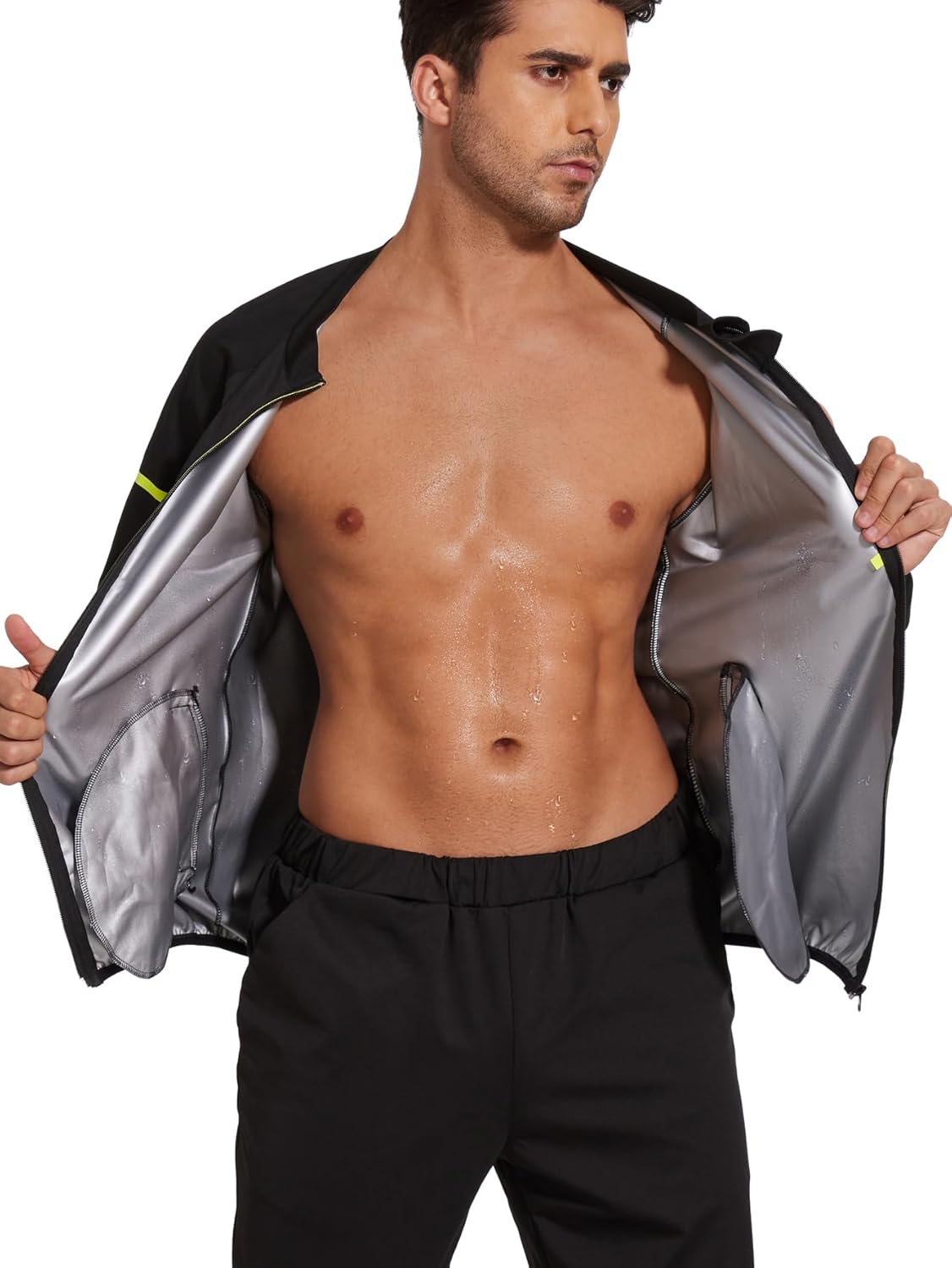 NINGMI Sauna Suit for Men Sweat Sauna Jackets Long Sleeve Zipper Shirt Workout Body Shaper Gym Top - Image 2