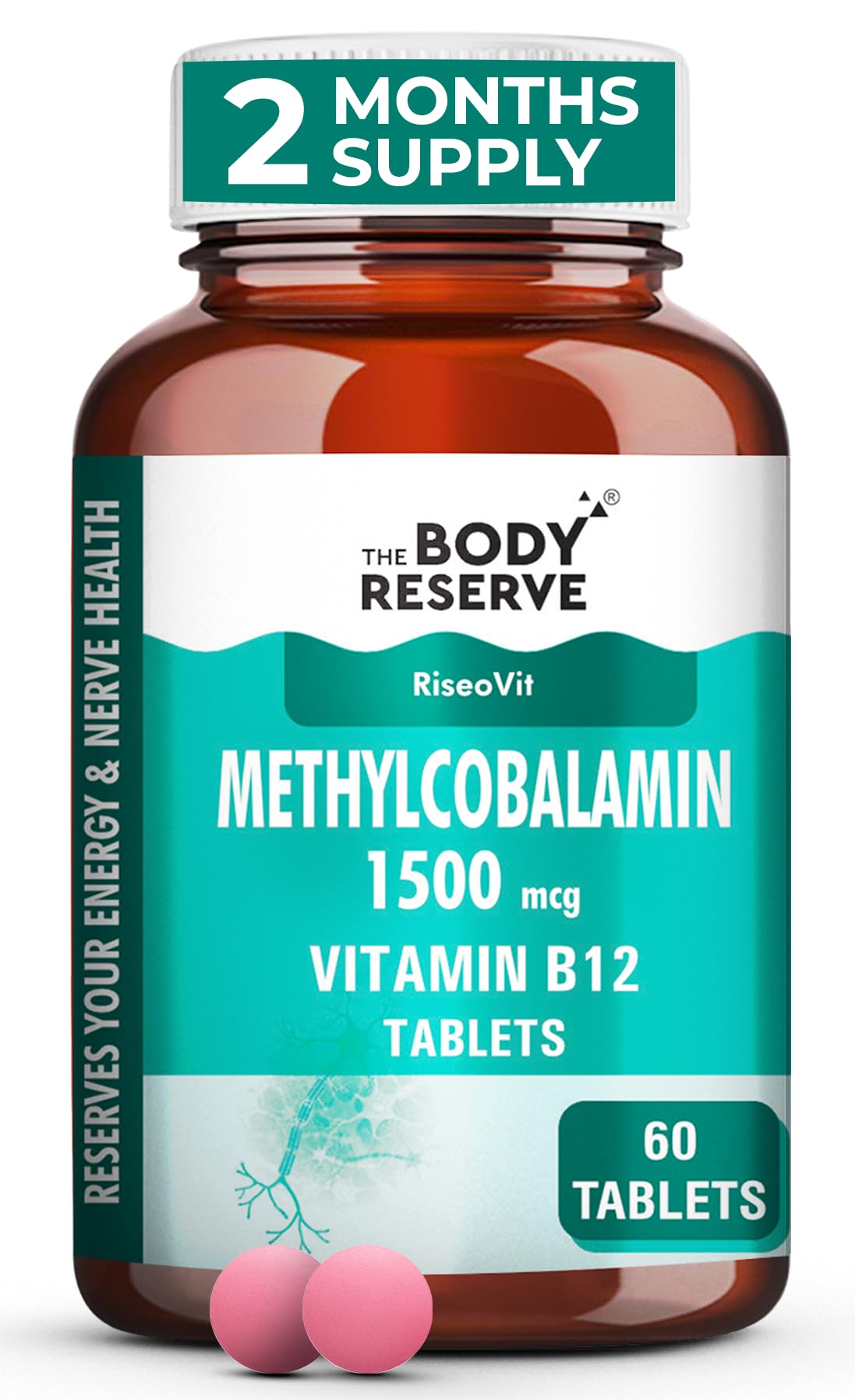 THE BODY RESERVE Vitamin B12 Tablets 1500 mcg as Methylcobalamin | Vitamin B12 Supplement for Energy, Focus & Nerve Health | 60 Veg Tablets (2 Months Supply Pack)