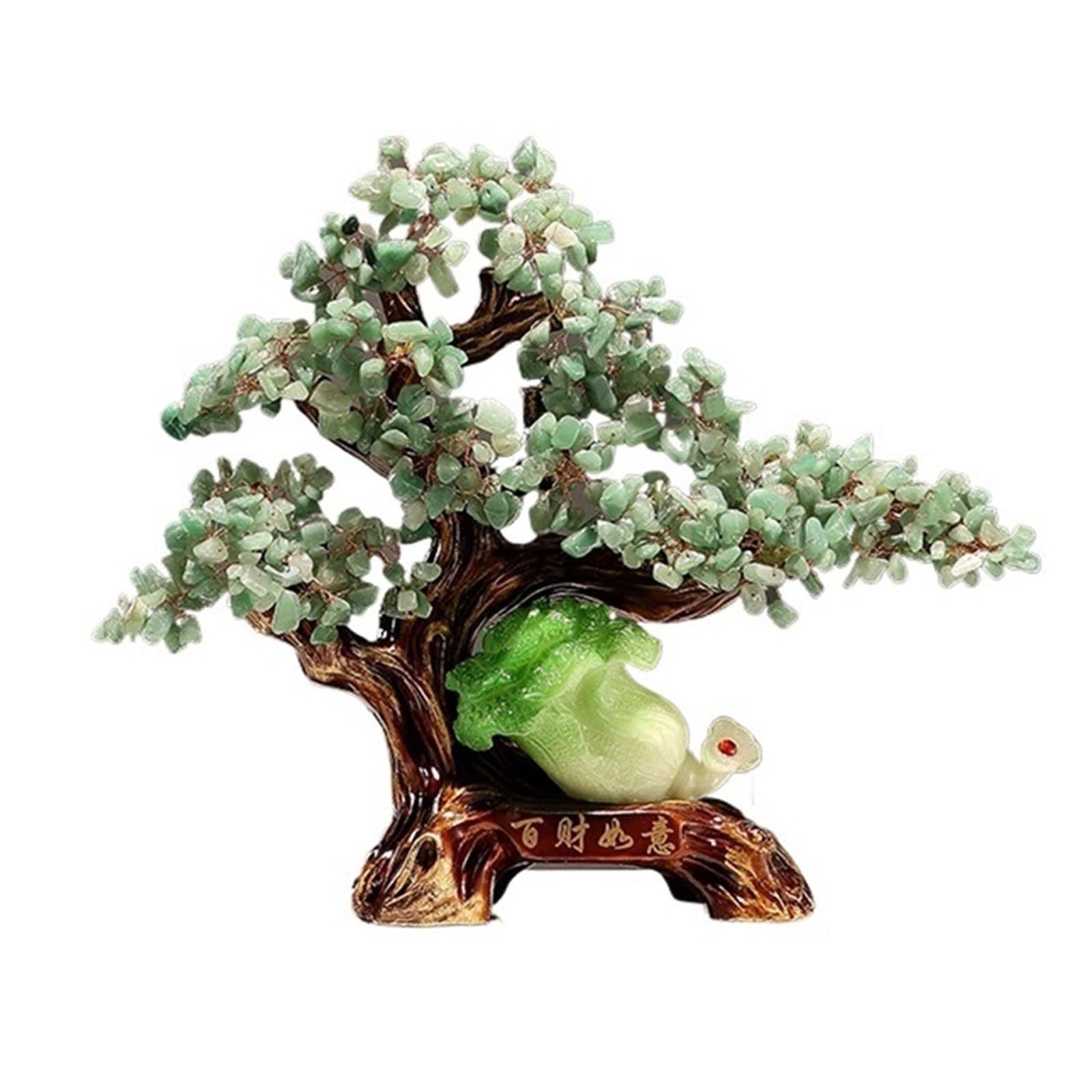 Home Decor Crystal Money Tree Feng Shui Statue Wealth Decoration | Fortune Gem for Home Office Decor, Spiritual Ornament Bonsai(Green)
