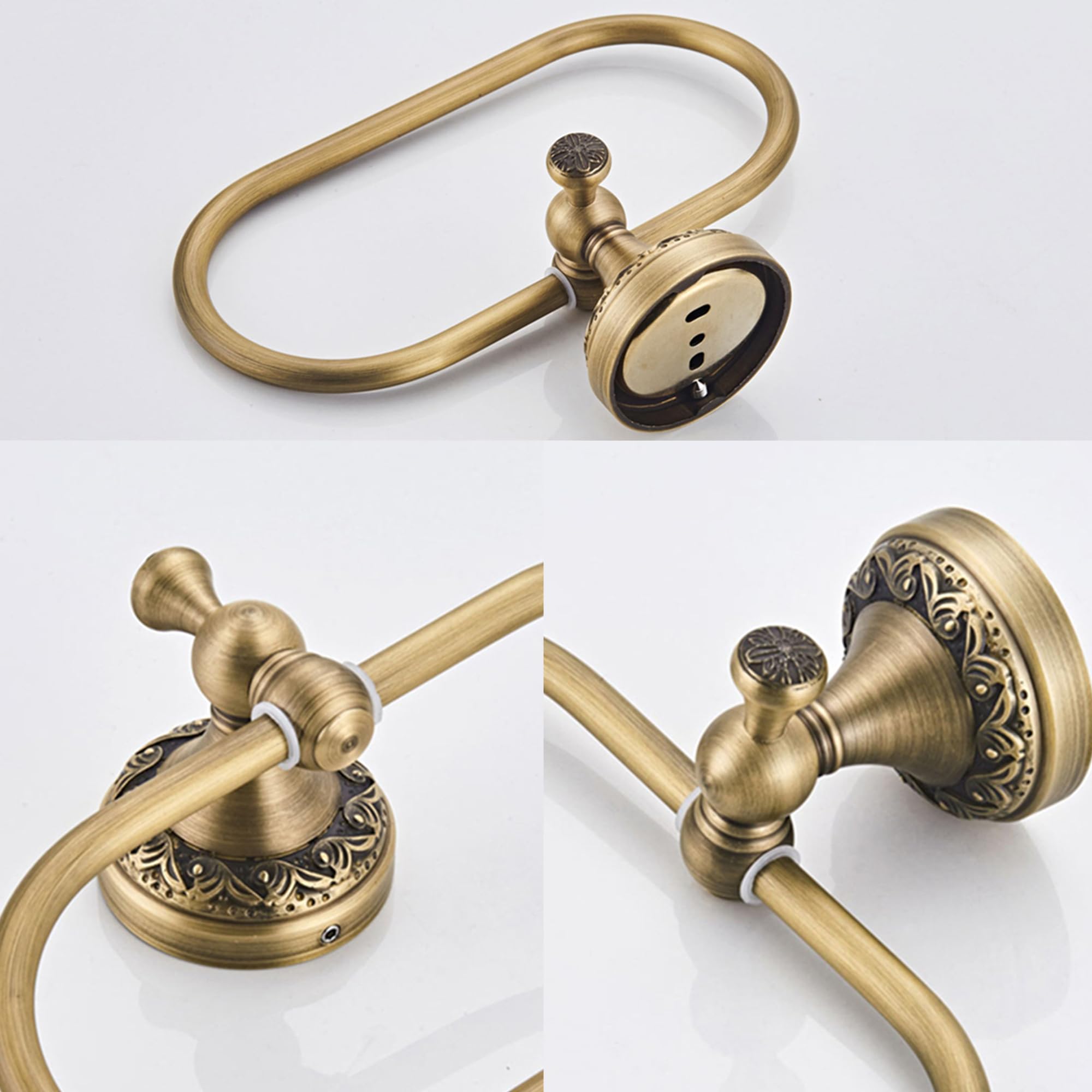 Flybath Oval Handtuchring Antik Messing Exquisite Muster Carving Hanger Handtuchhalter für Badezimmer Küchenaccessoires Wandmontage, Gebürstete Bronze