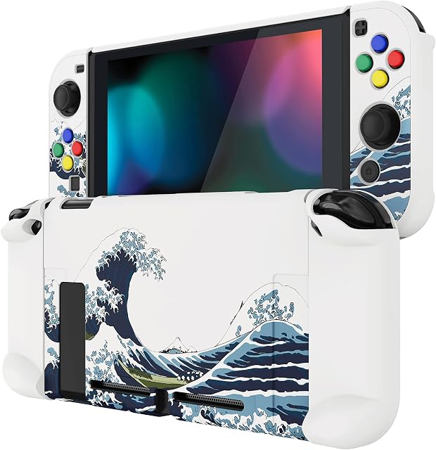 eXtremeRate PlayVital Etui Ochronny na Konsolę do Switch,NS Switch Joycon Odpinany Twardy Futerał Ochronny do Switch,Możliwość Dokowania Obudowa do Switch-Wielka Fala Kanagawie