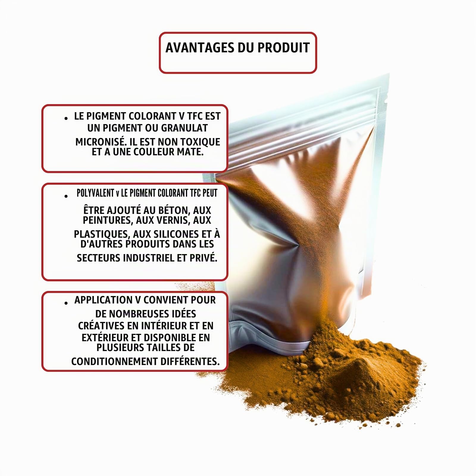TFC Pigment de couleur - Oxide marron - Poudre pigmentée à fort pouvoir couvrant - Pour masses de coulée à relief telles que le Xyrarock, le plâtre, la résine époxy et le béton - Mat - Résistant à la