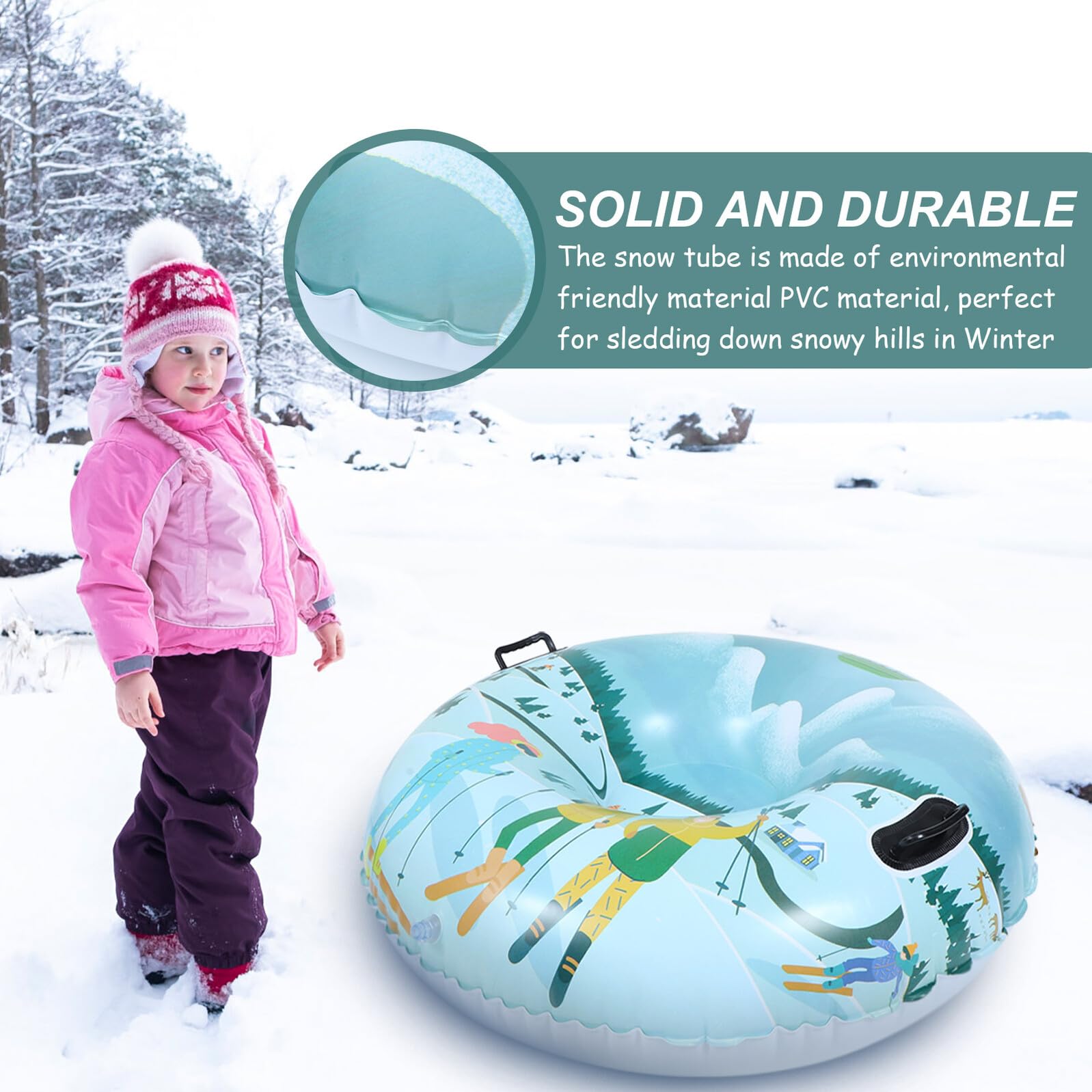 1pezzi Slitta da Neve Gonfiabile in Pvc Tubo da Sci per Ragazzo Ragazza Ragazza e Adulti Accessori per Sci all Aperto Facile da Puliare e Trasportare