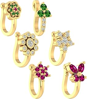 VAMA FASHIONS 6 Pcs 18K Gold Plated Anti Tarnish Clip on Nose pin without Hole Non Piercing Pressing Type Nose ring Stud f...