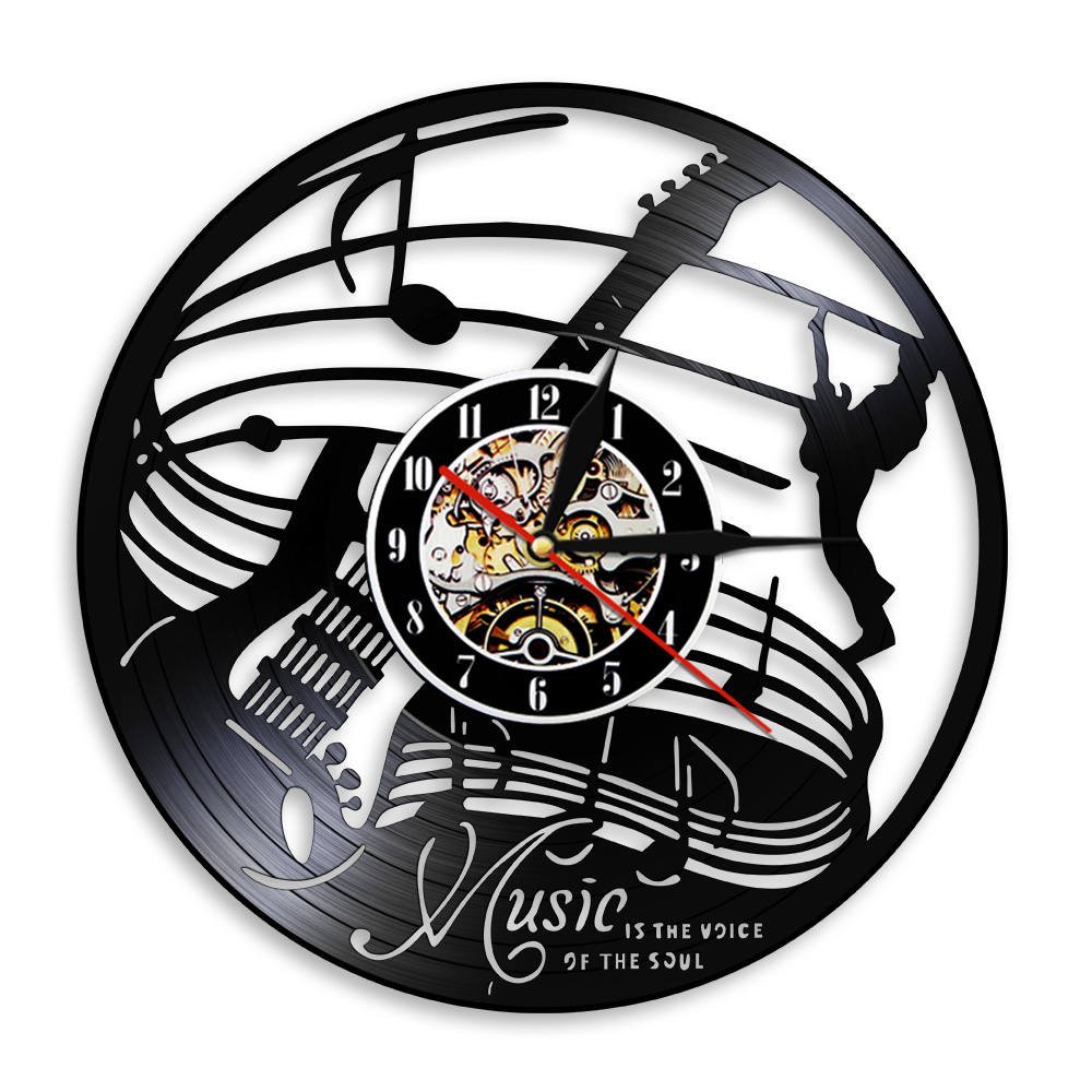 30cm Strumento musicale Chitarra 3D Art Decoraitve da parete La musica è la vita dell'anima Orologio da parete Disco in vinile Orologio a tempo a LED Orologi Regali per la festa della mamma Orologi