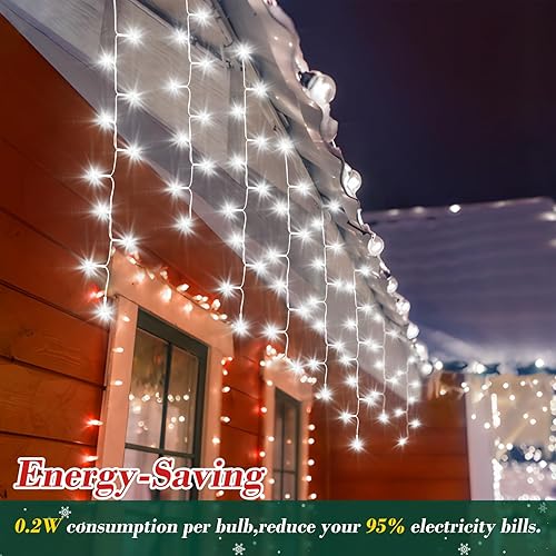 Miniatura 29 de Luces de Navidad de 132 pies para decoración al aire libre, 1280 LED 8 modos de luces de hadas con 240 gotas, temporizador impermeable con función