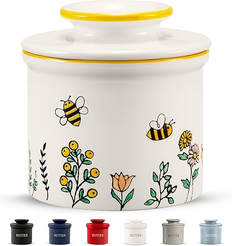Vista 9 de KooK Recipiente para Mantequilla con Tapa, Mantequilla Suave para Untar, Mantequilla Francesa de Cerámica para Dejar en la Encimera con Línea