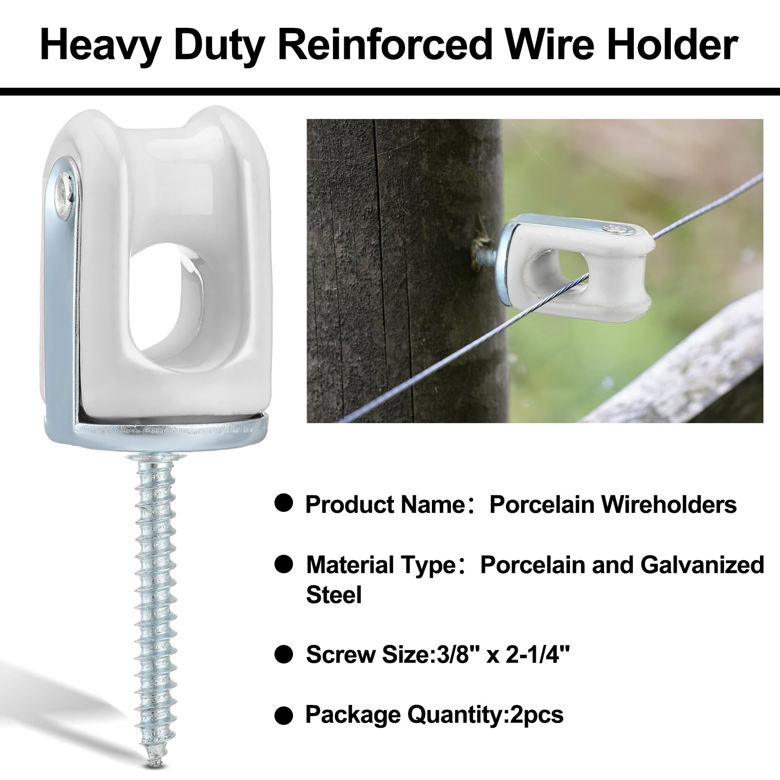 Shimeyao 2 Pack 3/8" x 2-1/4" Heavy Duty Porcelain Wire Holder Ceramic Head — Amazon image 3