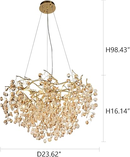 Miniatura 2 de DHFHFMDCJDNN Moderno candelabro de cristal dorado, lámpara de techo colgante de rama de árbol, lámparas colgantes para vestíbulo, comedor, mesa,