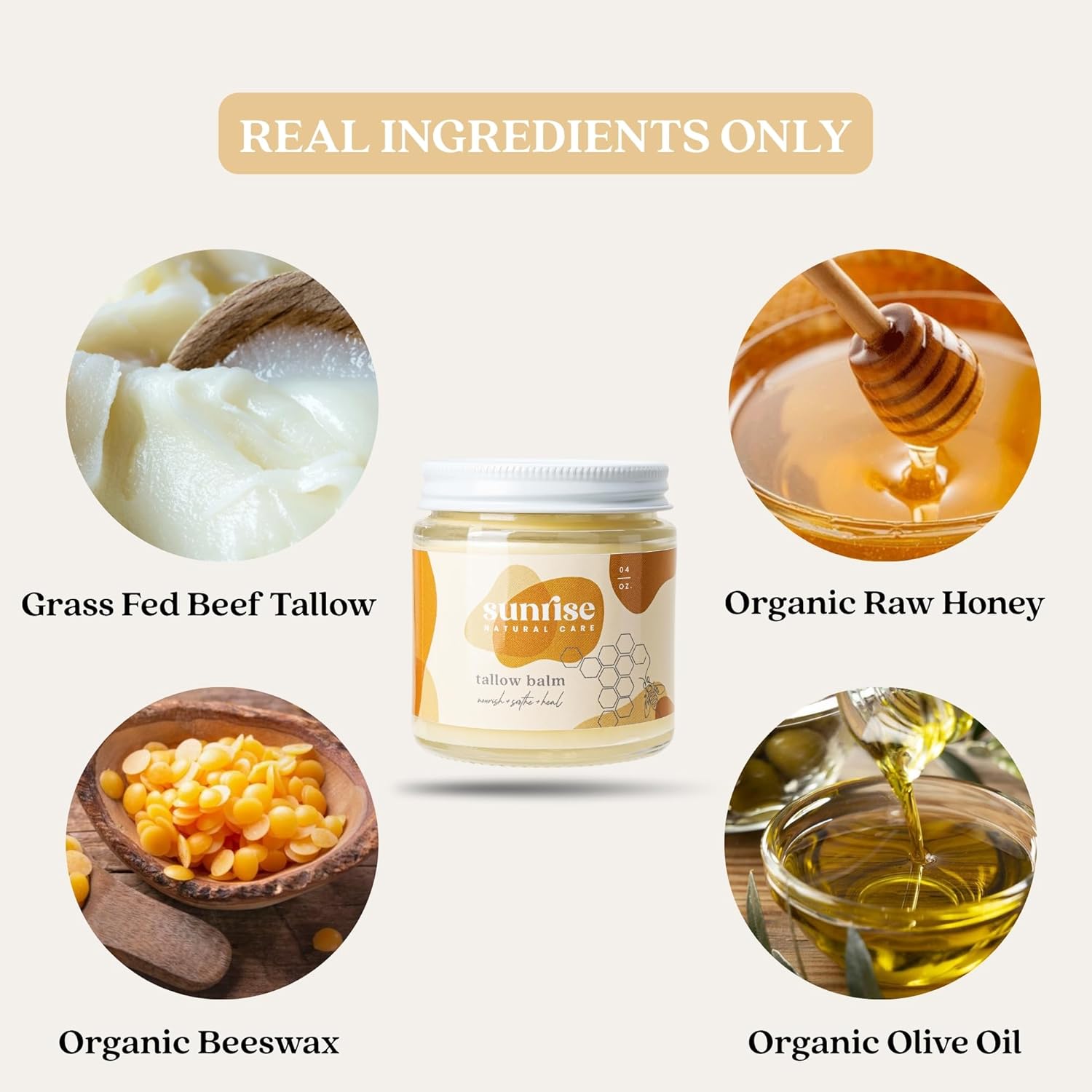 Unwhipped Honey and Tallow Balm - Body and Face Moisturizer - 100% Grass Fed Beef Tallow - 4 Ounces - Unscented (no essential oils)