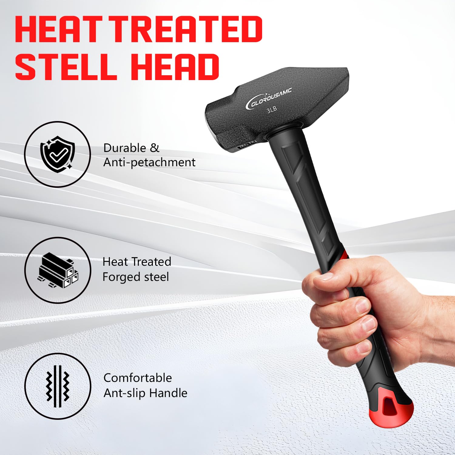 Blacksmith Hammer - 3 lb Cross Pein Demolition Hammer -3