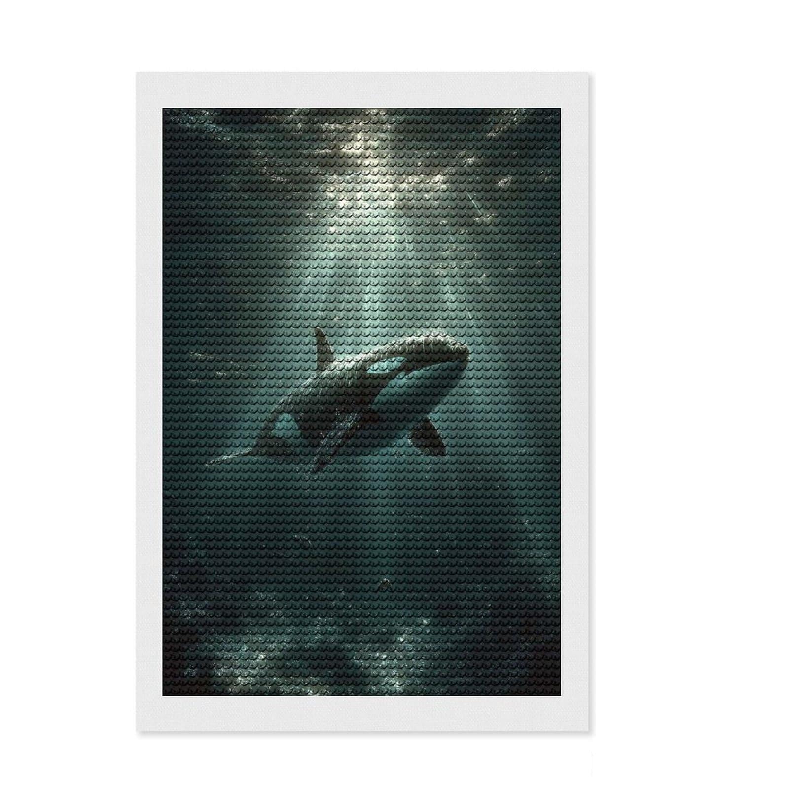 Junmoney Orca Whale Swimming Underwater with Sunbeams Diamond Painting Kit 8"x12", Bedroom Decor, Round Gems, Full Kit Included, Relaxing Handmade Project