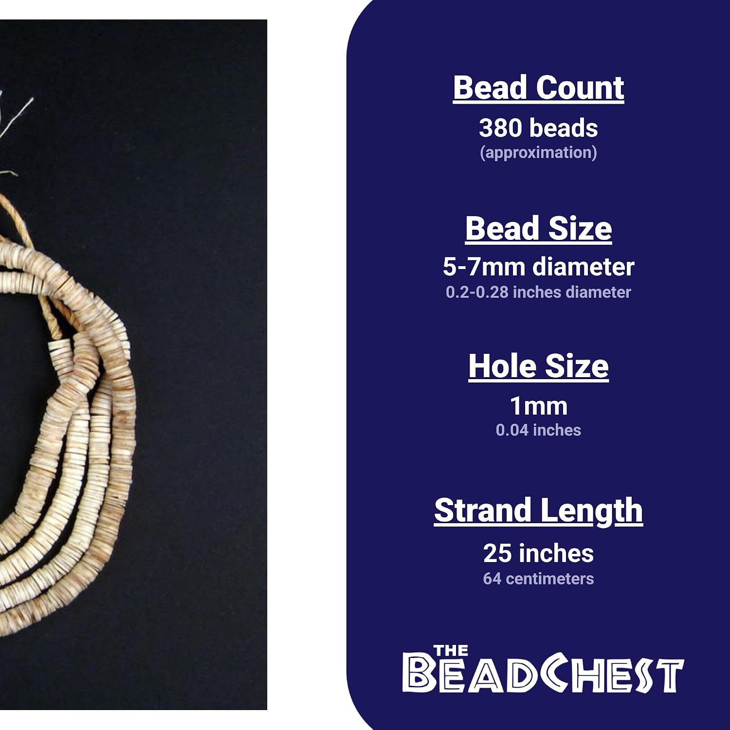 The Bead Chest Vintage Ocean Shell Heishi Beads (5mm)