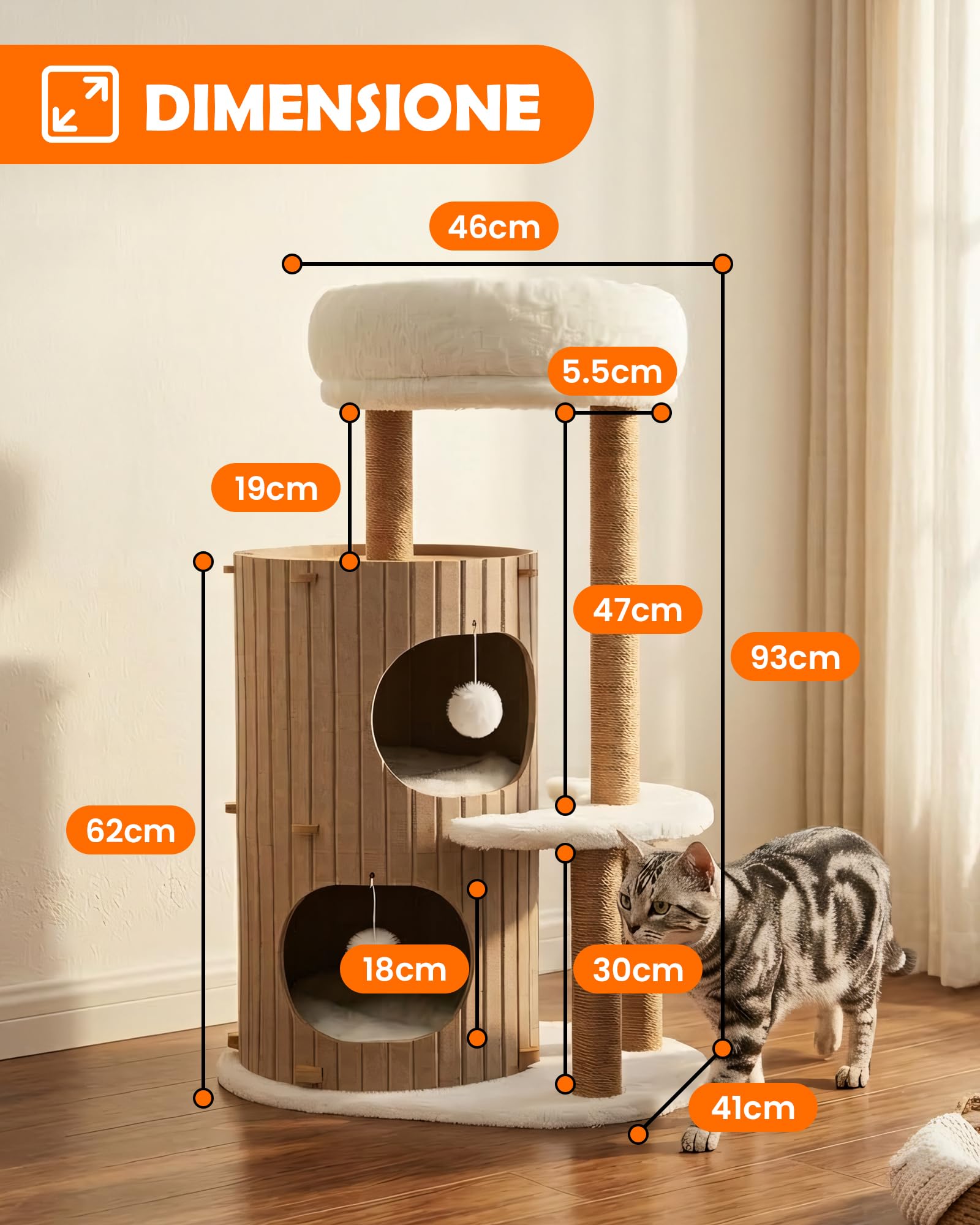 Di lusso Tiragraffi per gatti – Albero di gatto con casetta per gatti, tavola in sisal, letto rimovibile e palla da gioco |Albero da arrampicata (Beige, Tiragraffi per Gatti)