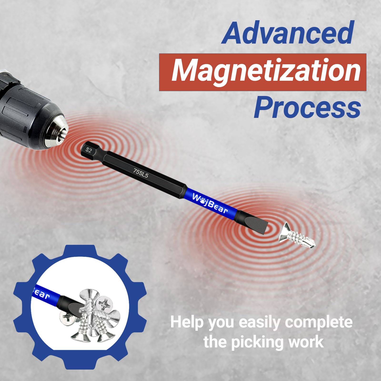 WojBear 10Pcs Magnetic Flat Head Impact Driver Bits, 75 mm Long Slotted Screwdriver Bits, SL3*2 SL4*4 SL5*4 SL6*2 - Image 4