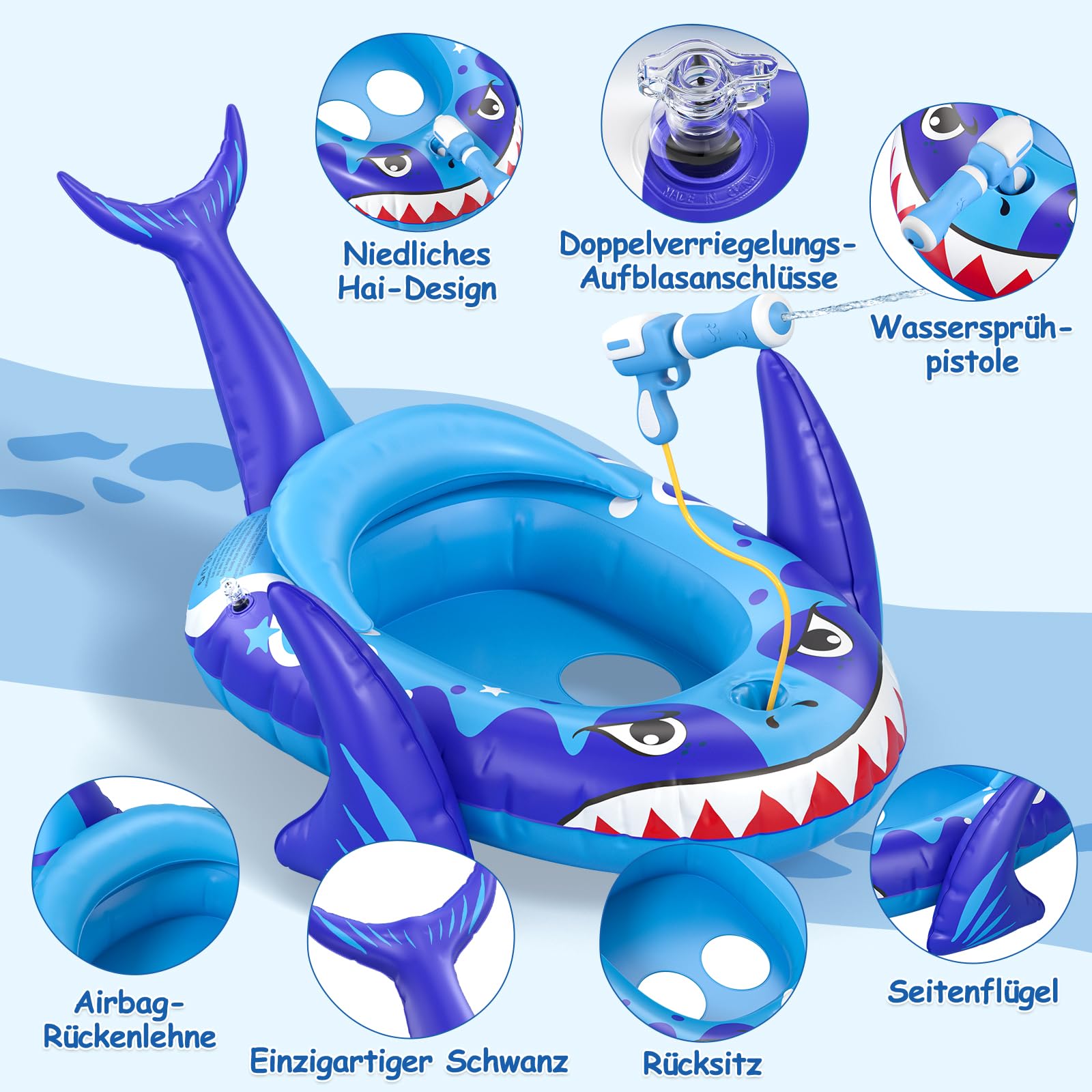 Schwimmring Kinder mit Wasserpistole, Aufblasbarer Schwimmreifen Schlauchboot Schwimmreifen Schwimmhilfe Kinder Schwimmsitz für Kleinkind von 3-8 Jahre,Baby Schwimmring