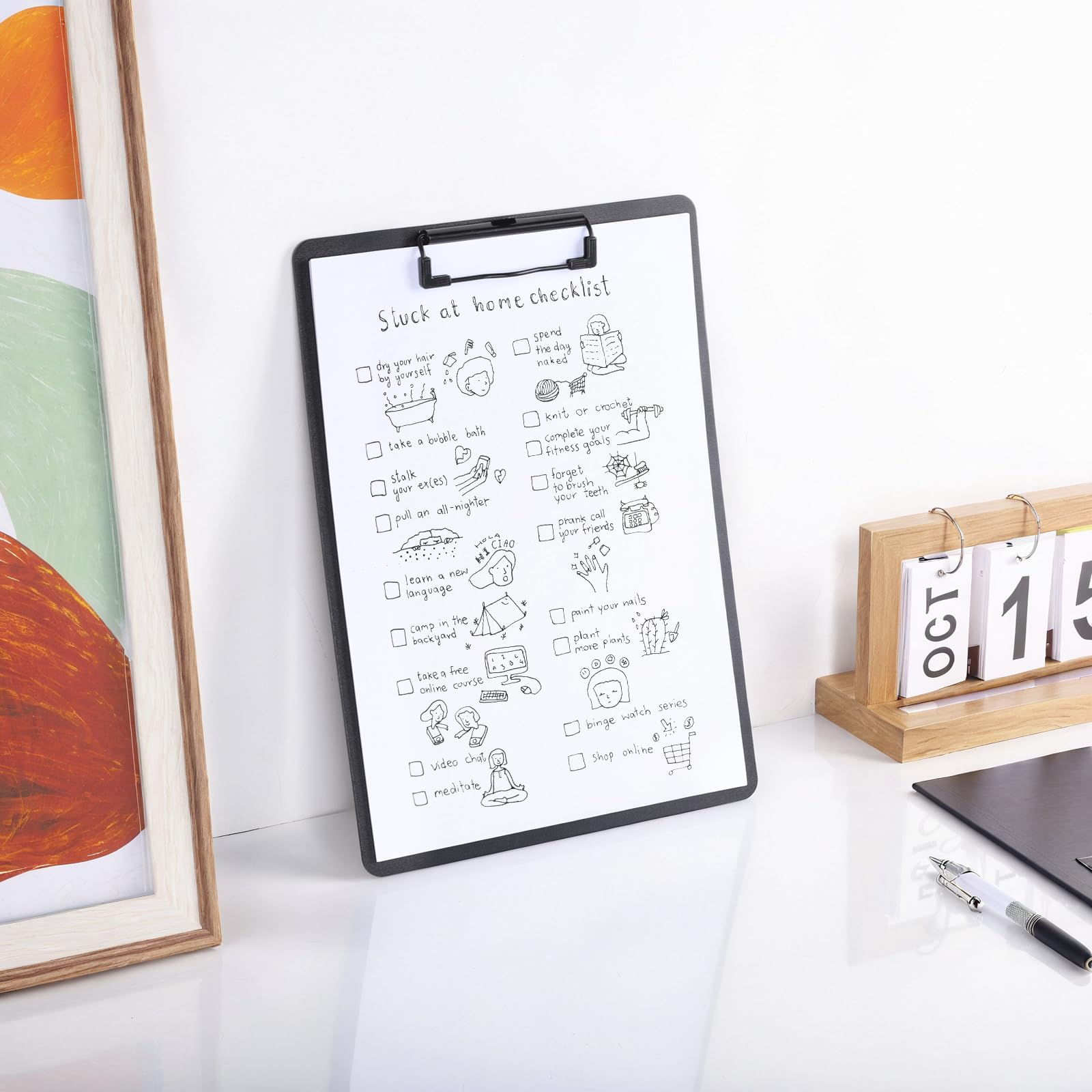 FRETONBA 6 Pezzi Portablocco A4, Cartellina Rigida con Pinza, Portablocchi in Plastica Con Ganci Retrattili, Porta Fogli A4 da Scrivania per Scuola, Ufficio e Biblioteca(Nero)