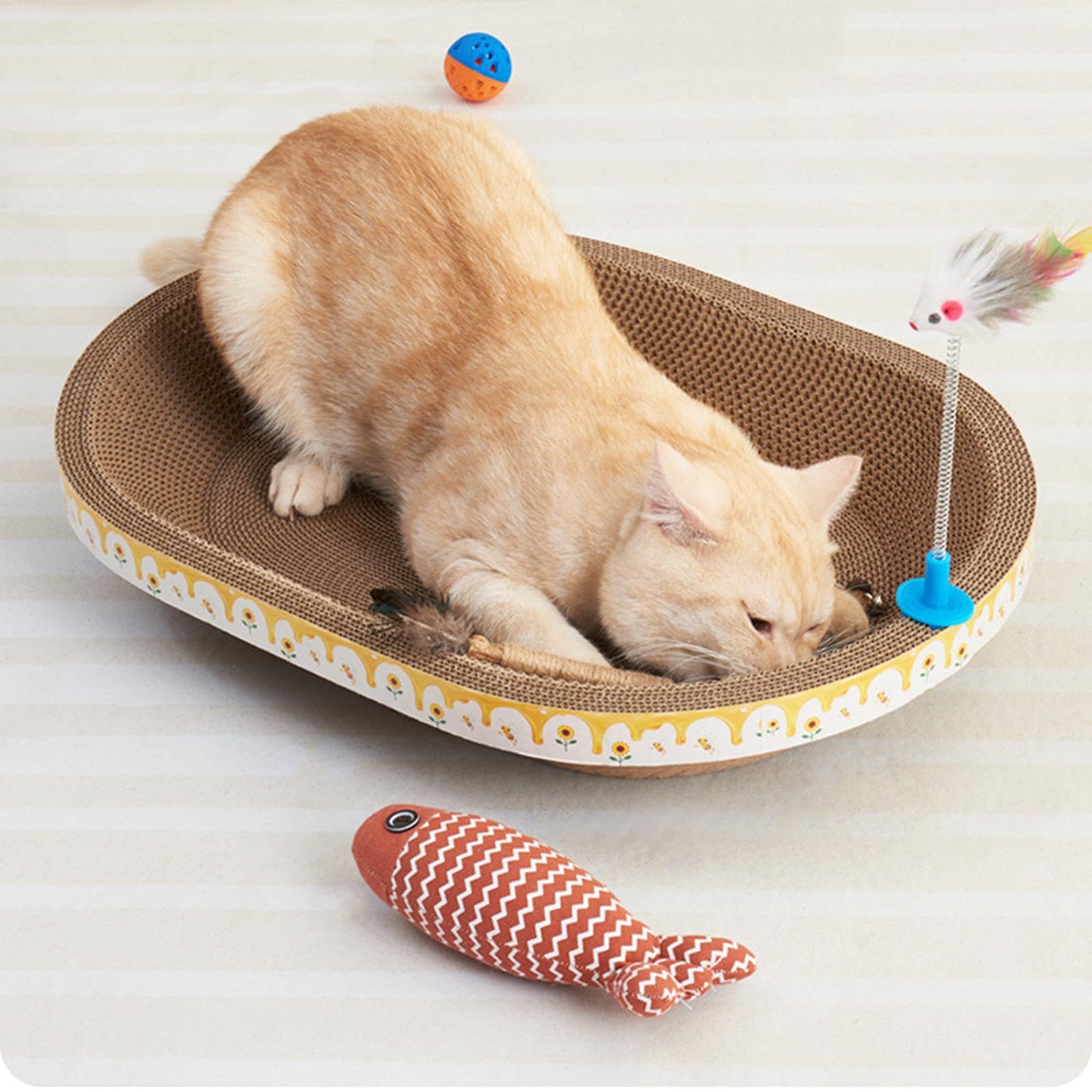 Kratzbrett für Katzen Kratzmatte Katzenbett Wellpappe Oval Krallenpflege Katzenzubehör Zum Schutz von Teppichen für Zuhause Katze Wohnzimmer, XXL