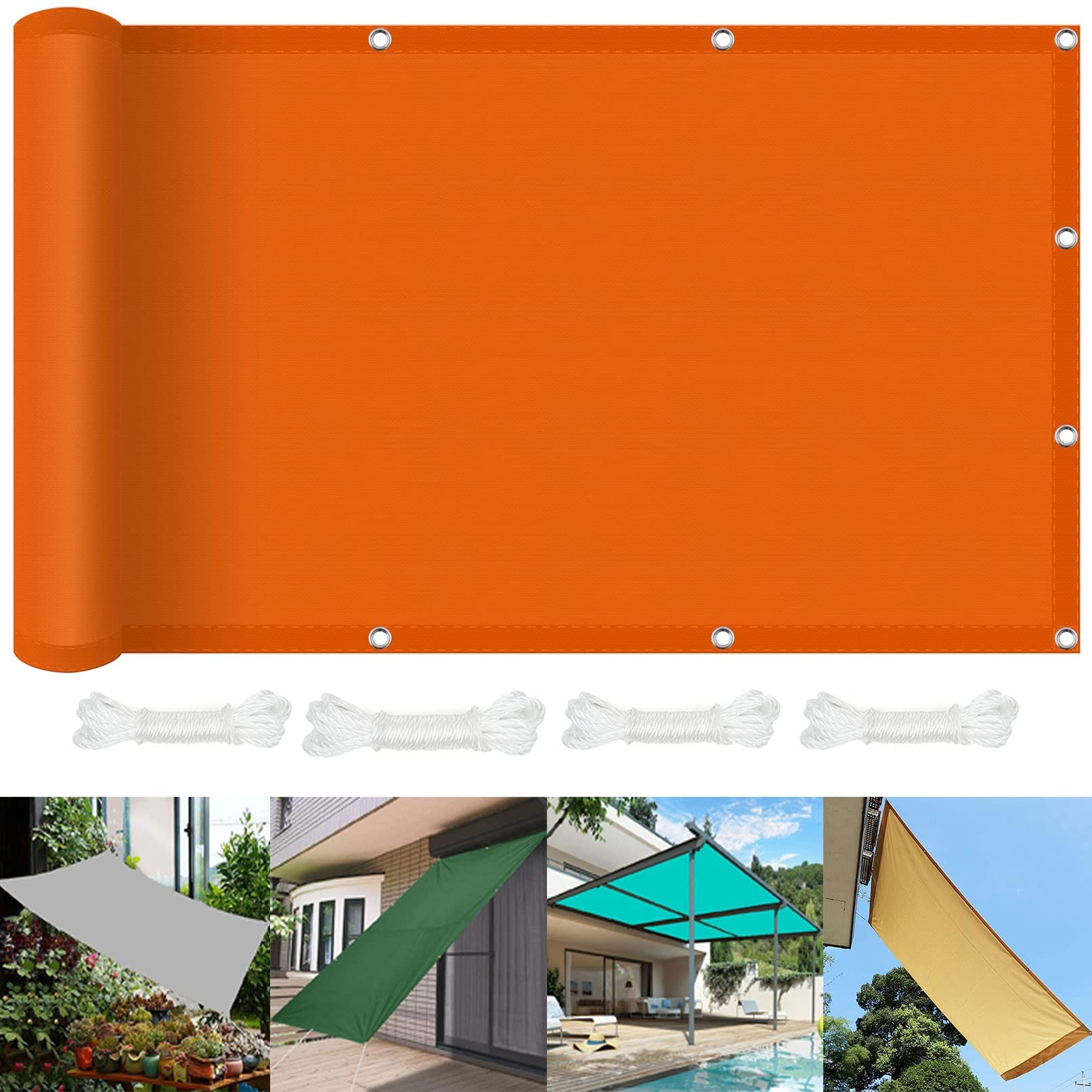 Voile solaire avec oeillets grand format 3.5x10 m orange pour protection terrasse