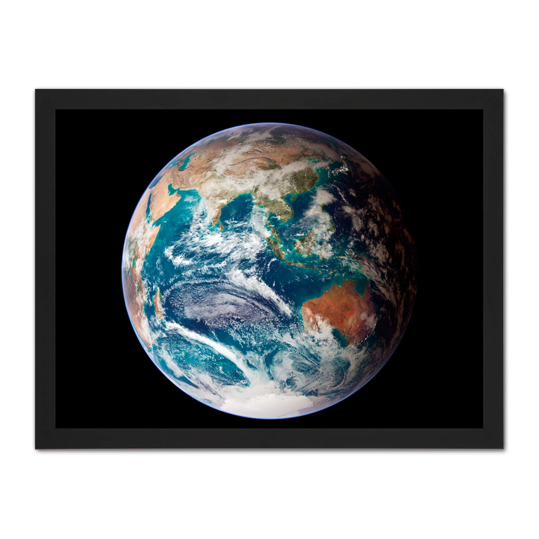 Artery8 Blue Marble Earth Eastern Hemisphere Photograph Artwork Framed Wall Art Print 18X24 Inch