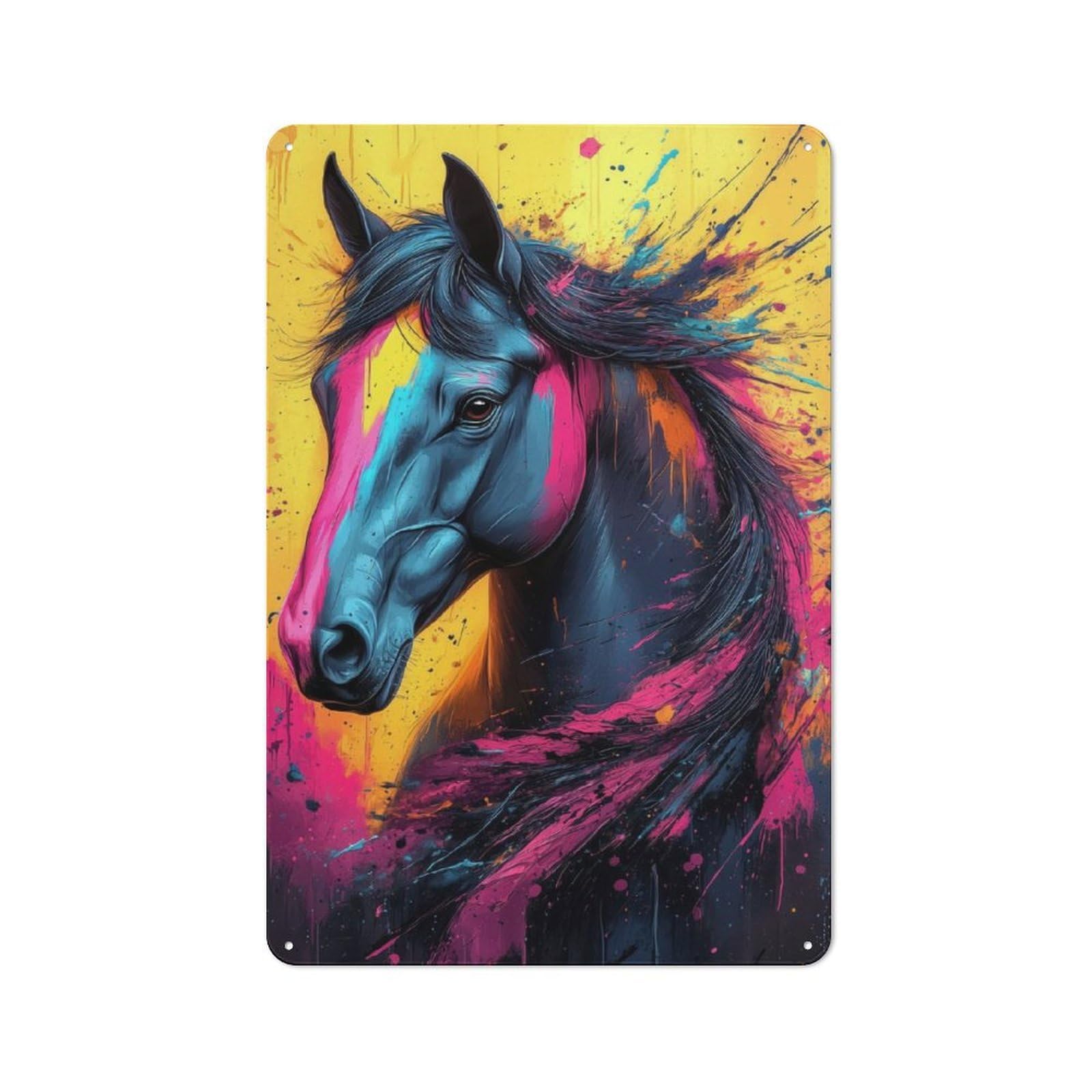 Junmoney Colorful Wild Horse Retro Tin Sign 30X20cm For Man Cave Or Games Room, A Decorative Christmas Gift For Leisure-Room Decor Enthusiasts