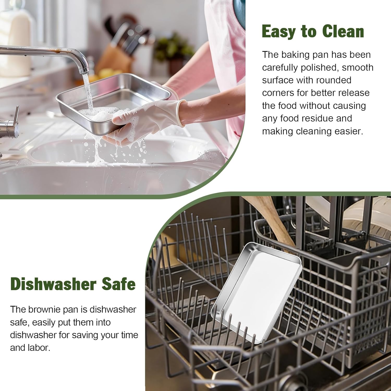 TeamFar Rectangular Cake Pan, 9.3'' x 7'' Stainless Steel Small Toaster Oven Baking Roasting Cake Lasagna Pan, Non-Toxic & Heavy Duty, 2 Inch Deep Side & Dishwasher Safe, 2 PCS - Image 6