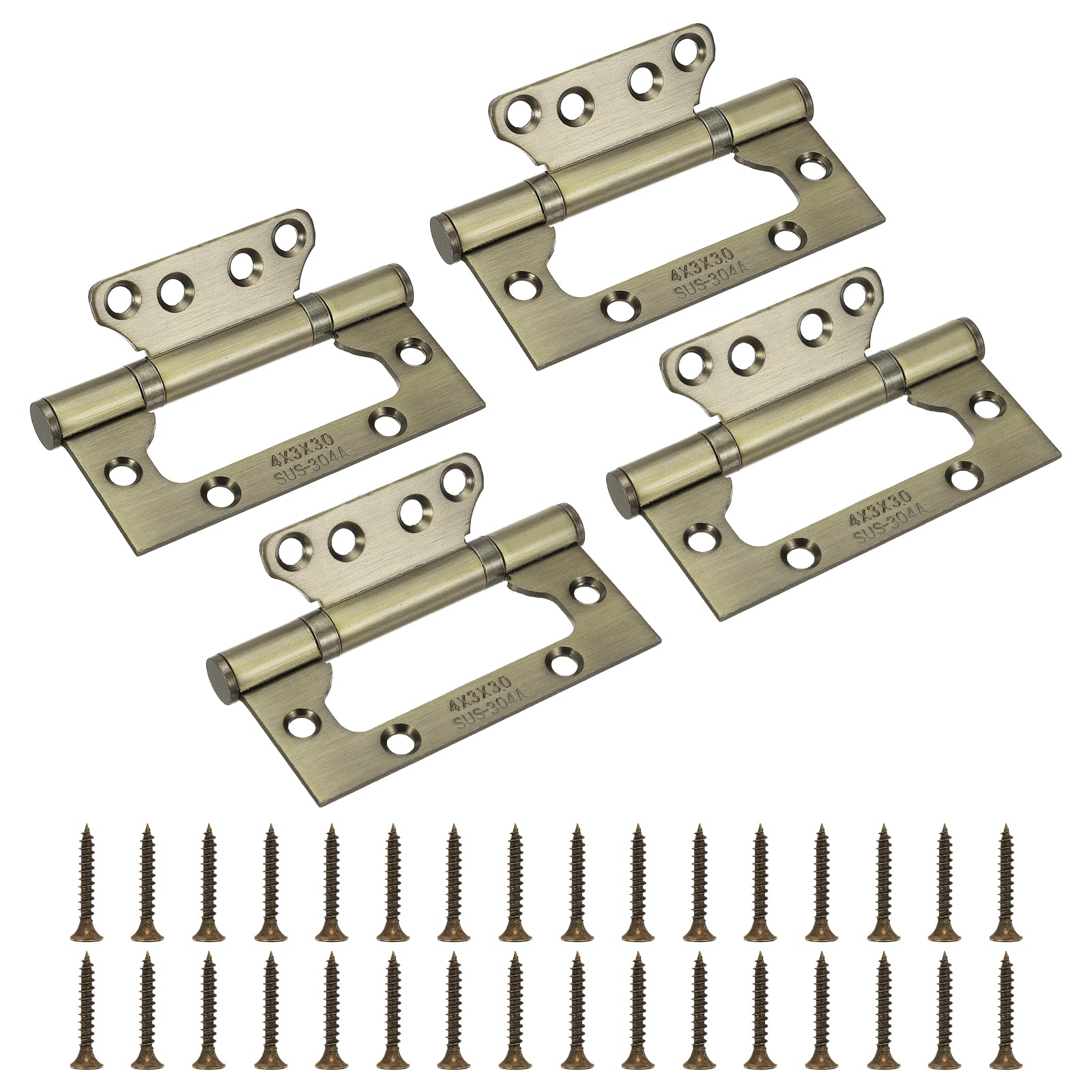 sourcing map 4Pcs Non Mortise Door Hinges, 4" x 2" Stainless Steel Hinges with Mounting Screws, Ball Bearing Door Hinges for Interior and Exterior Doors, Wood and Metal Doors, Bronze