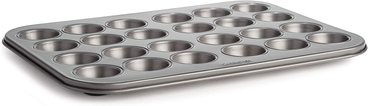 Cooking Light Mini Muffin Pan Carbon Steel Quick Release Coating, Non-Stick Bakeware, Heavy Duty Performance, 24-Cup, Gray
