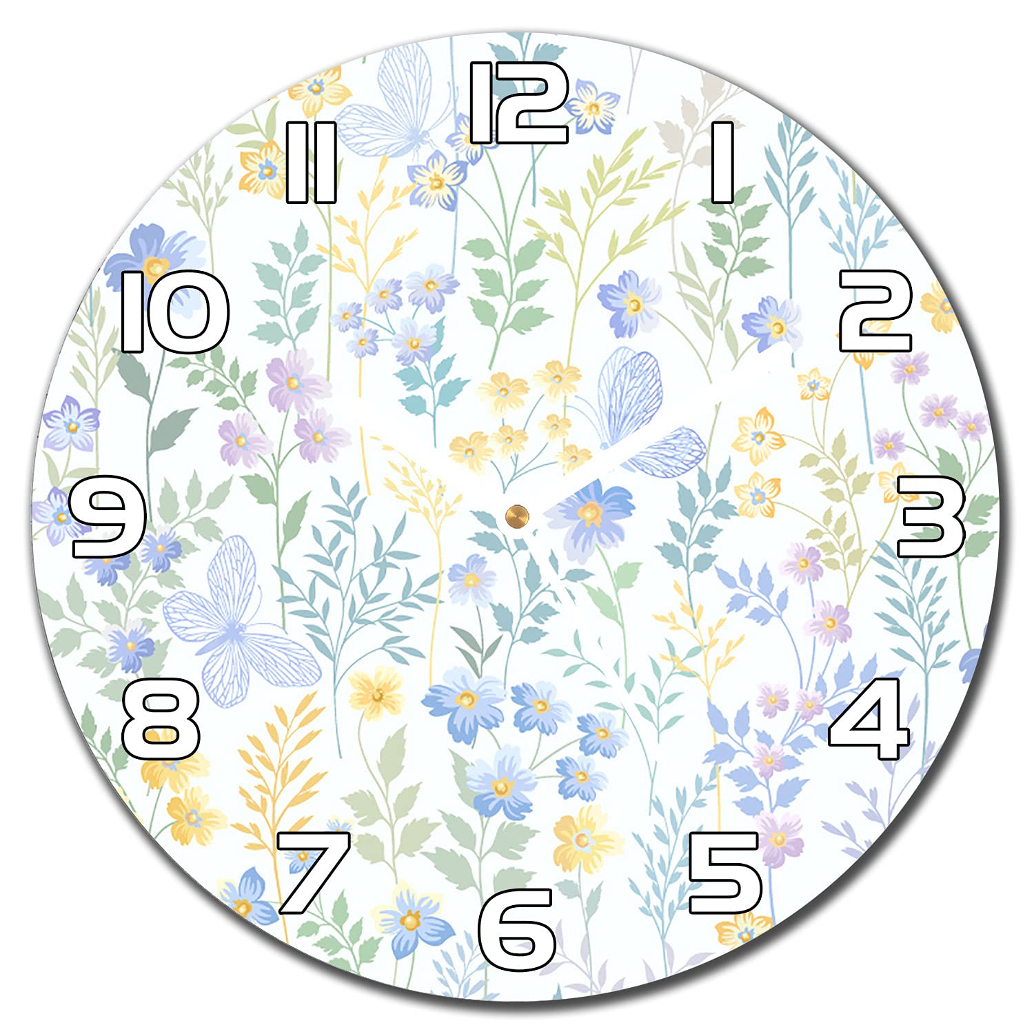 Horloge en verre 30 cm Prairie Délicate avec aiguilles blanches pour décoration murale