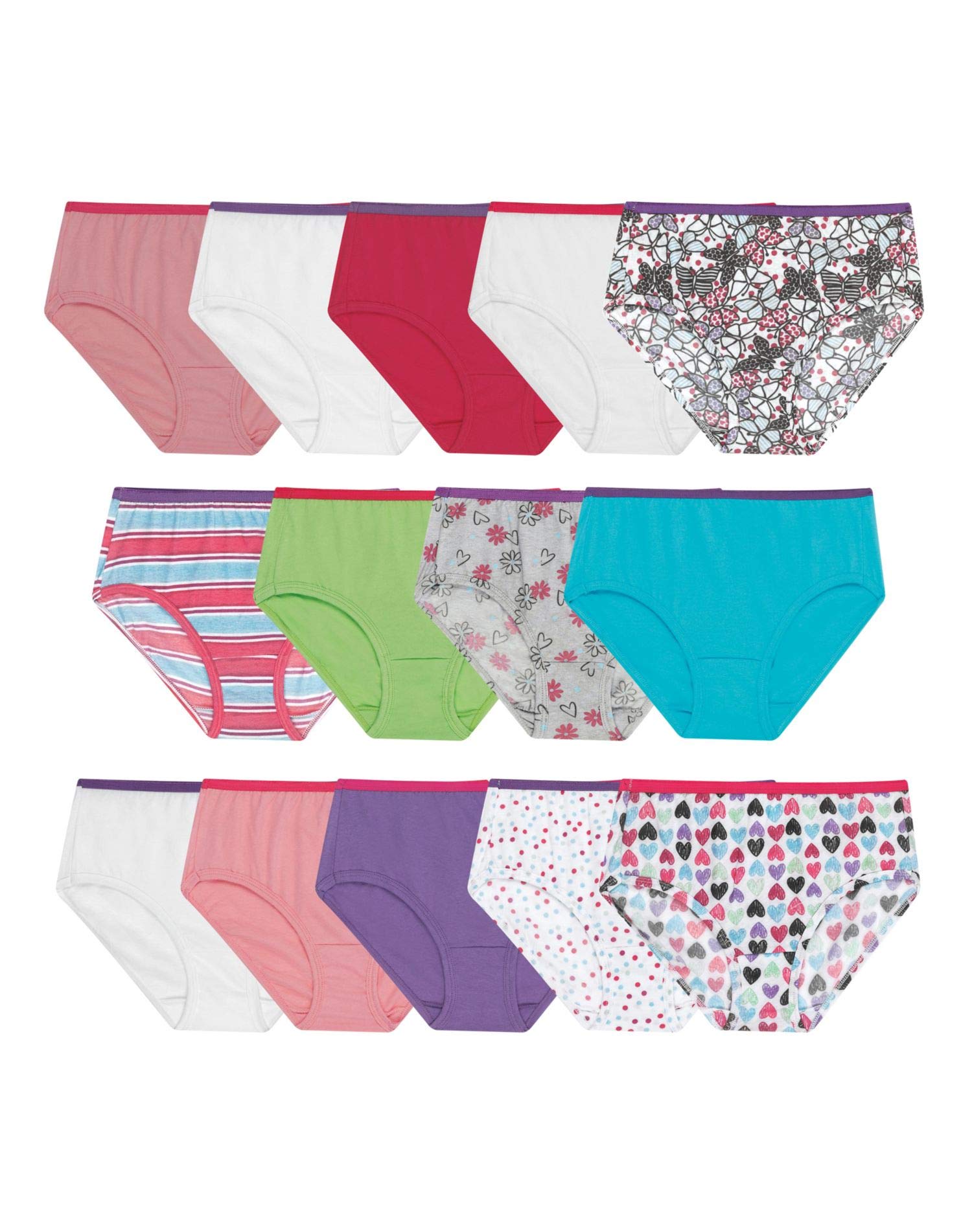Girls Tagless Assorted Prints & Solids No Ride Up Briefs - 14-Pack